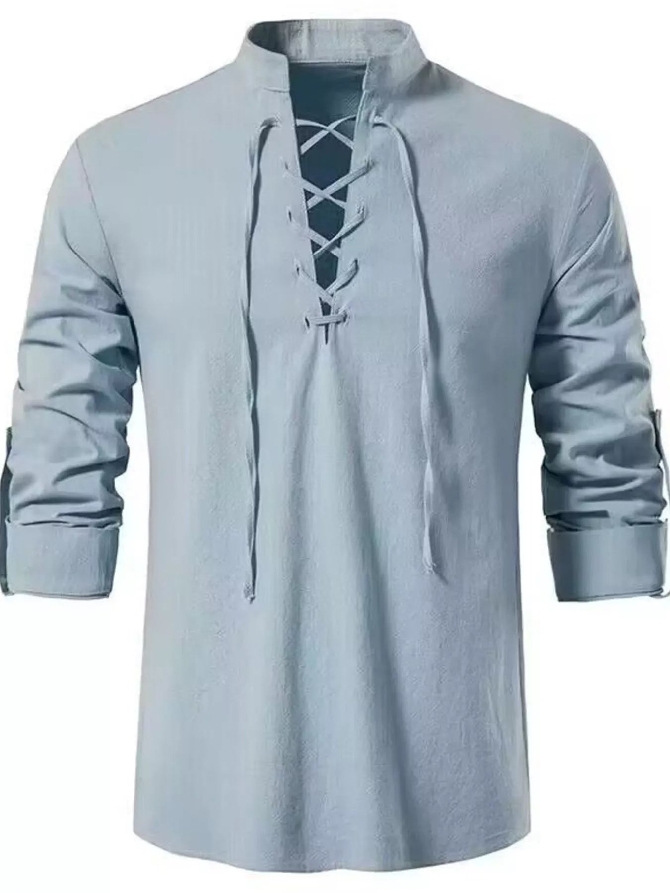Men's Full Size Casual Lace - Up Long Sleeve Shirt Plus Size - PBNJ FASHIONS