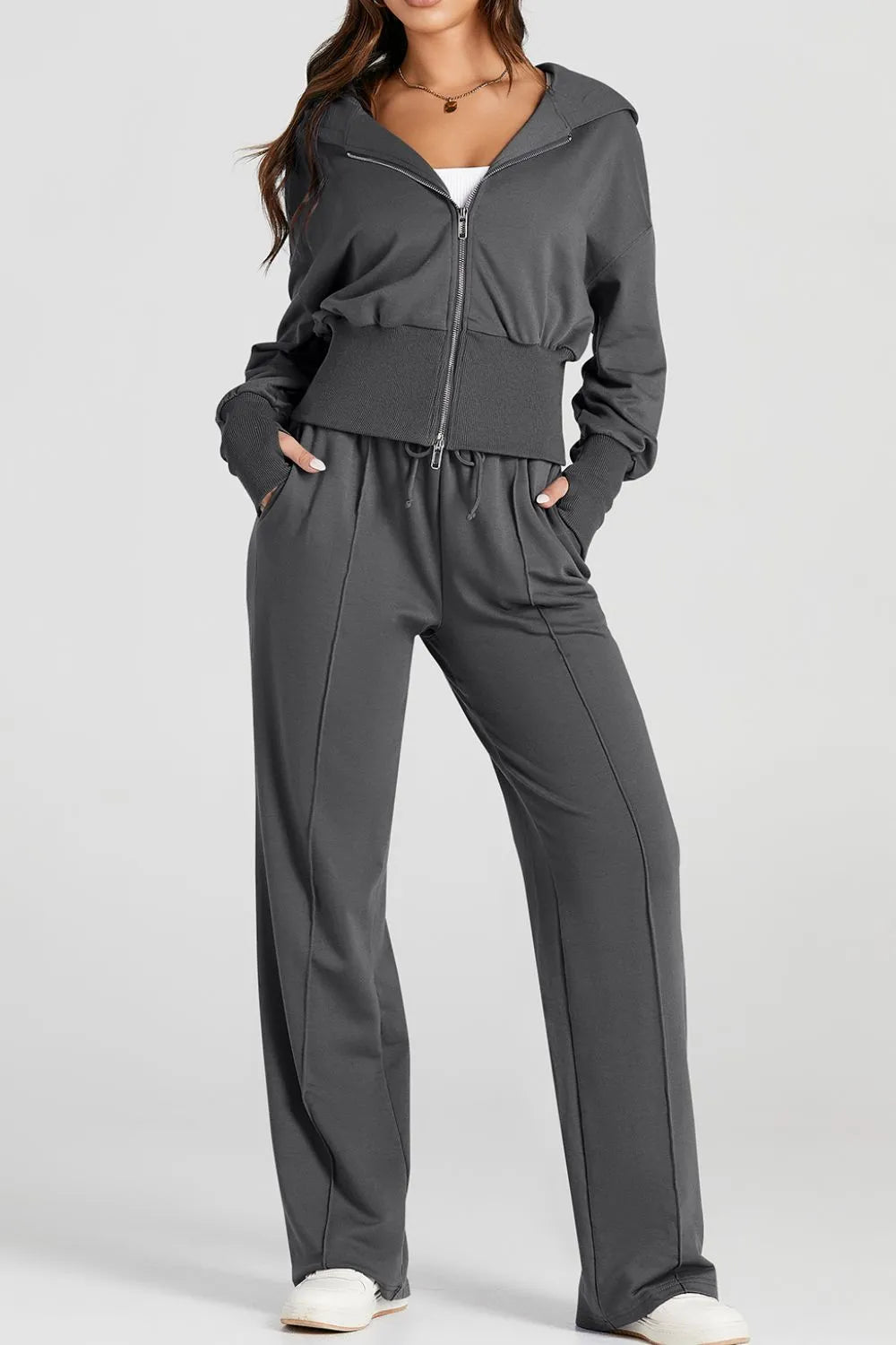 Zip - Up Hoodie and Pants Active Set - PBNJ FASHIONS