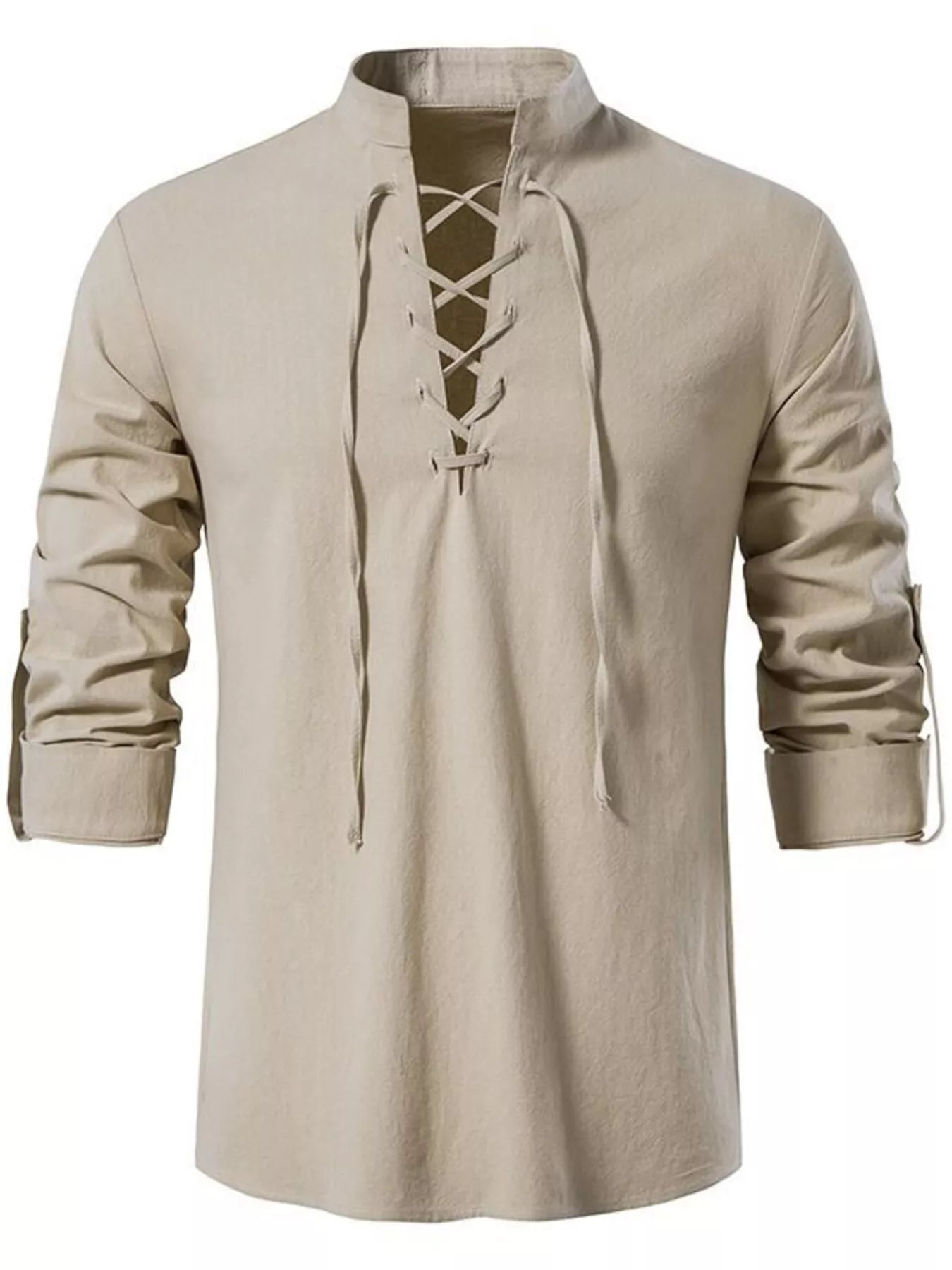 Men's Full Size Casual Lace - Up Long Sleeve Shirt Plus Size - PBNJ FASHIONS