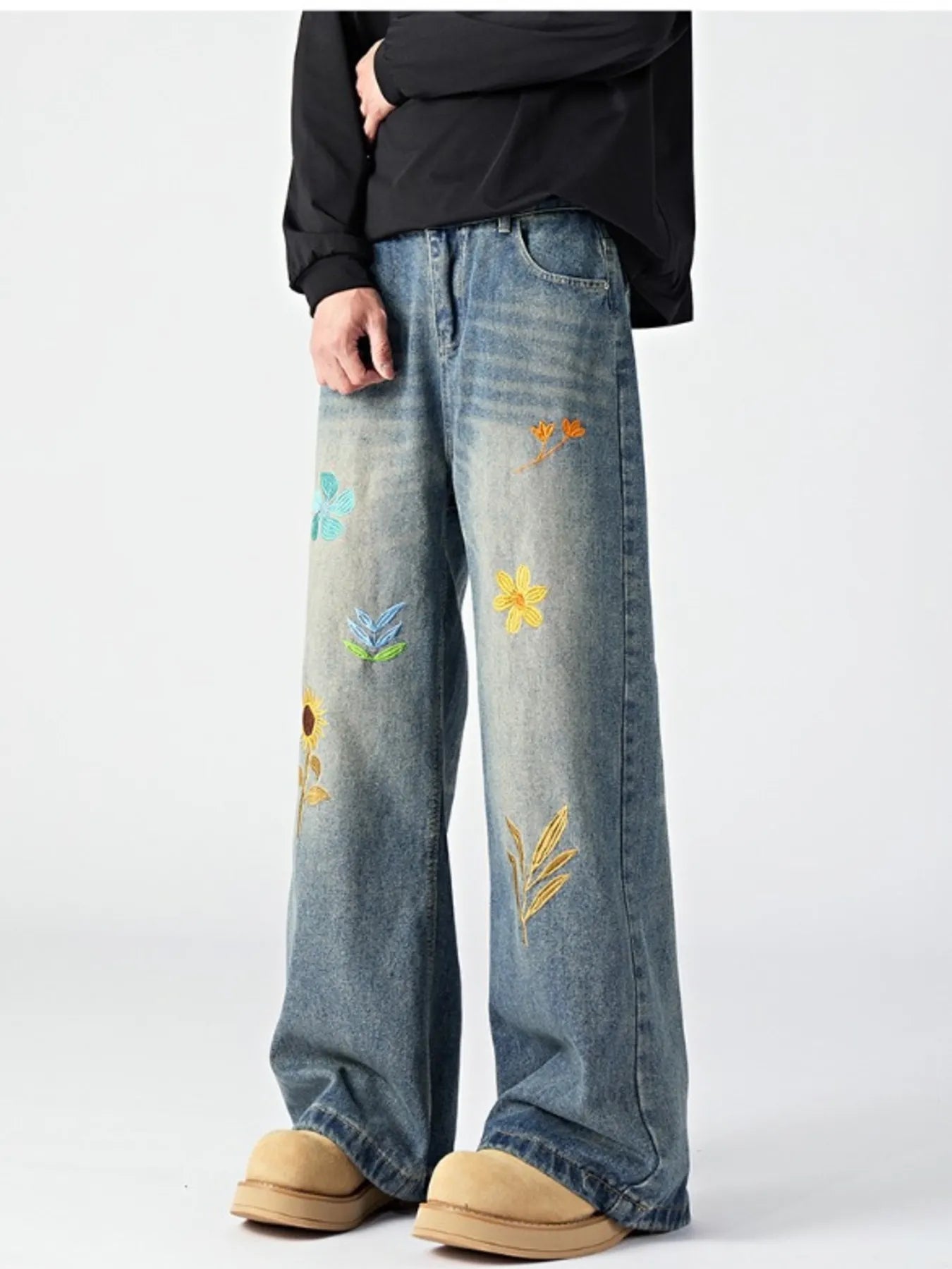 Men's Plus Size Floral Wide Leg Jeans - PBNJ FASHIONS