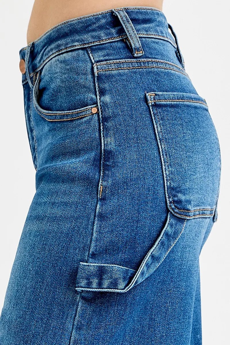 RISEN Full Size High Rise Wide Leg Patch Detailed Jeans Plus Size - PBNJ FASHIONS