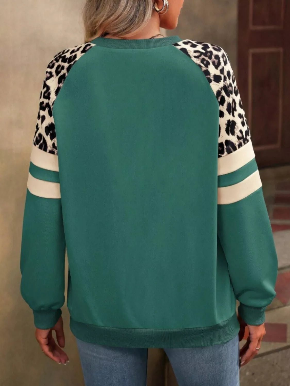 Leopard Raglan Sleeve Striped Sweatshirt - PBNJ FASHIONS