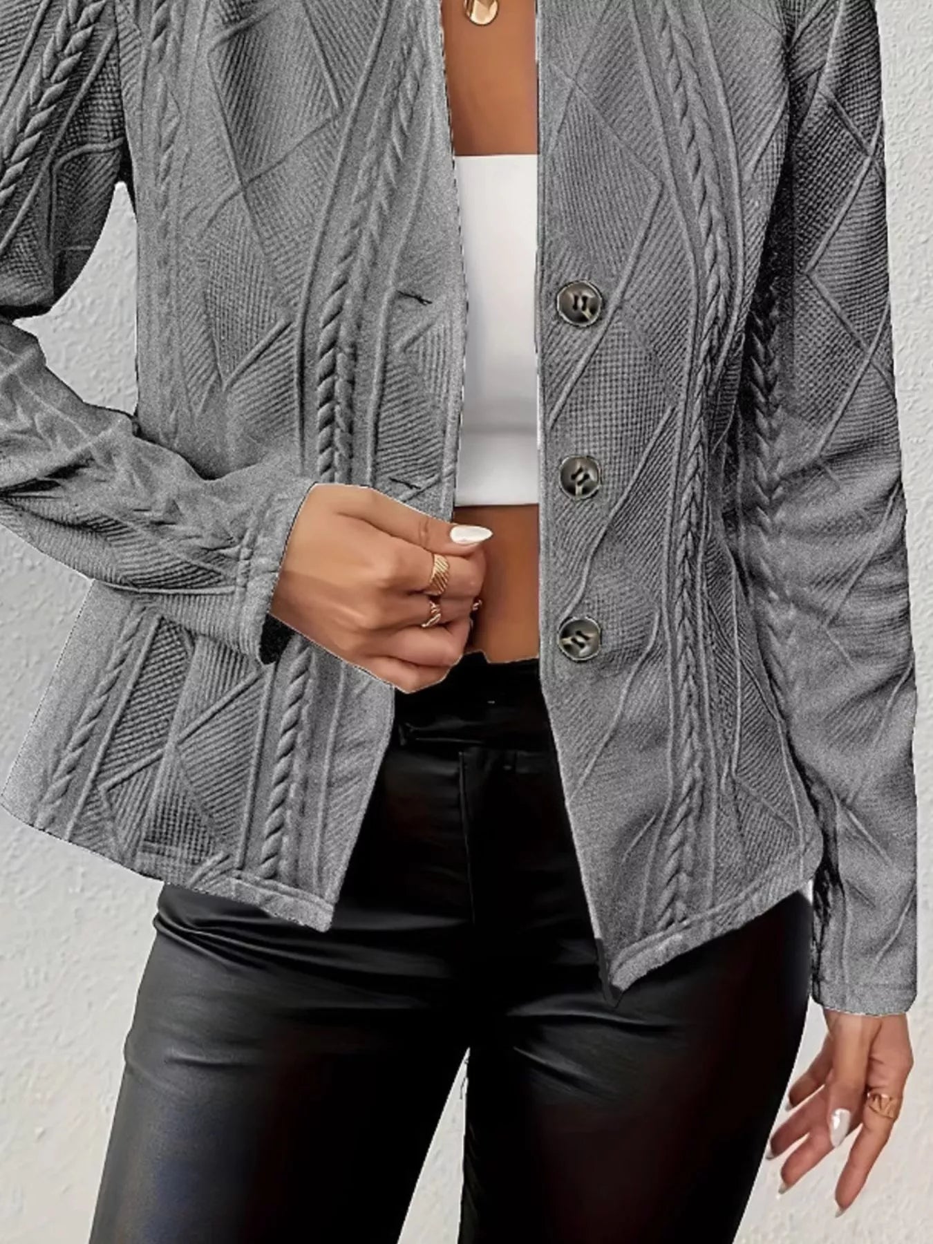 Textured Knit Button - Front Blazer - PBNJ FASHIONS