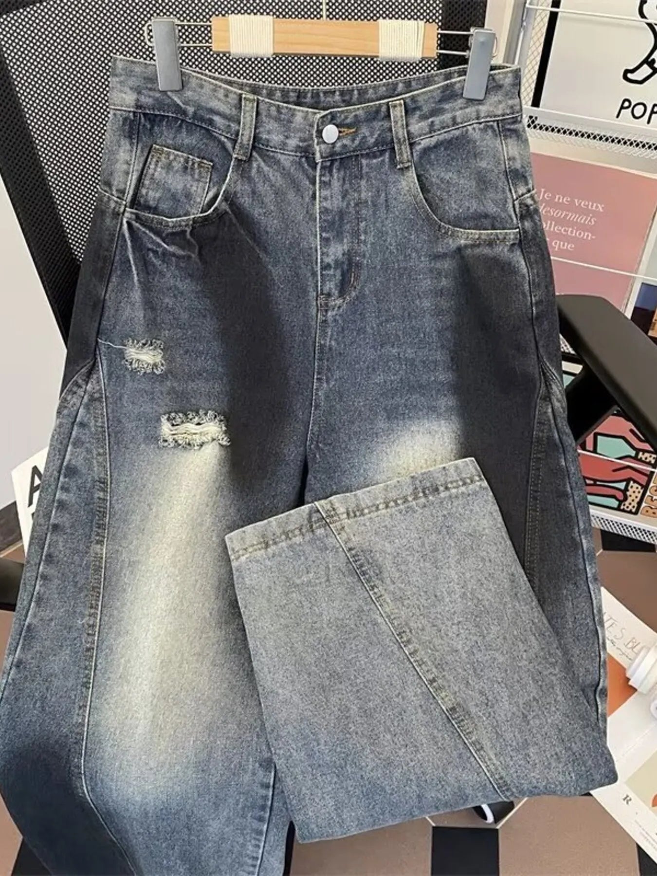 Men's Plus Size Wide Leg Distressed Jeans - PBNJ FASHIONS