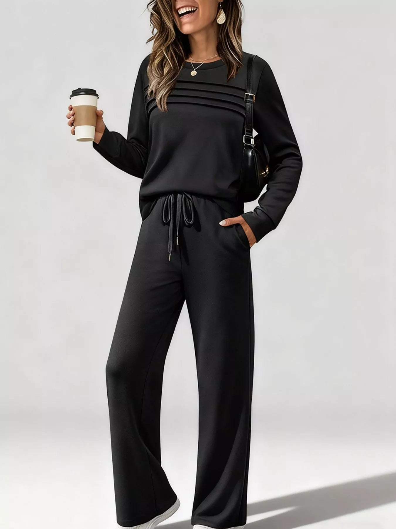 Full Size Casual Long Sleeve Top and Pants Set Plus Size - PBNJ FASHIONS