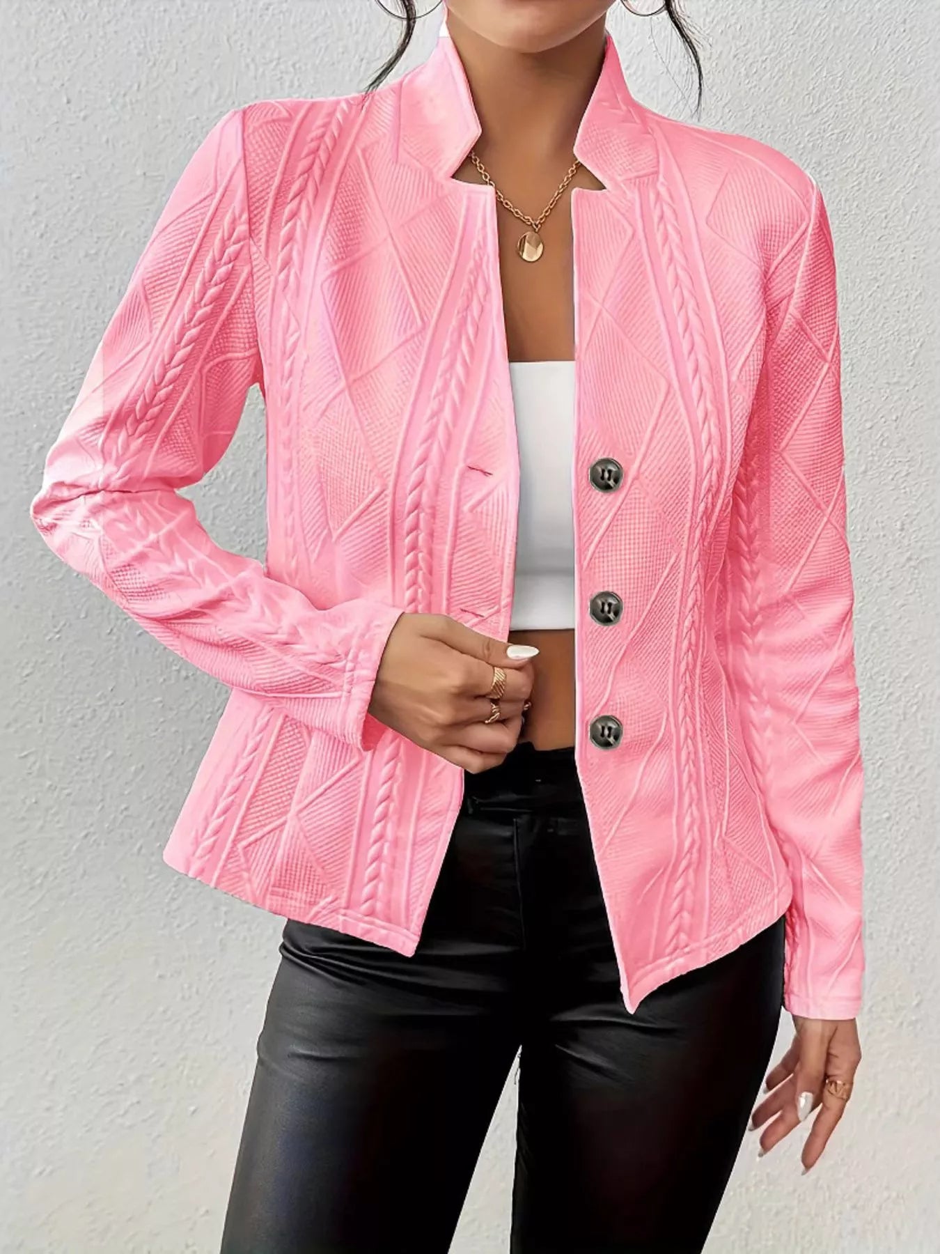 Textured Knit Button - Front Blazer - PBNJ FASHIONS