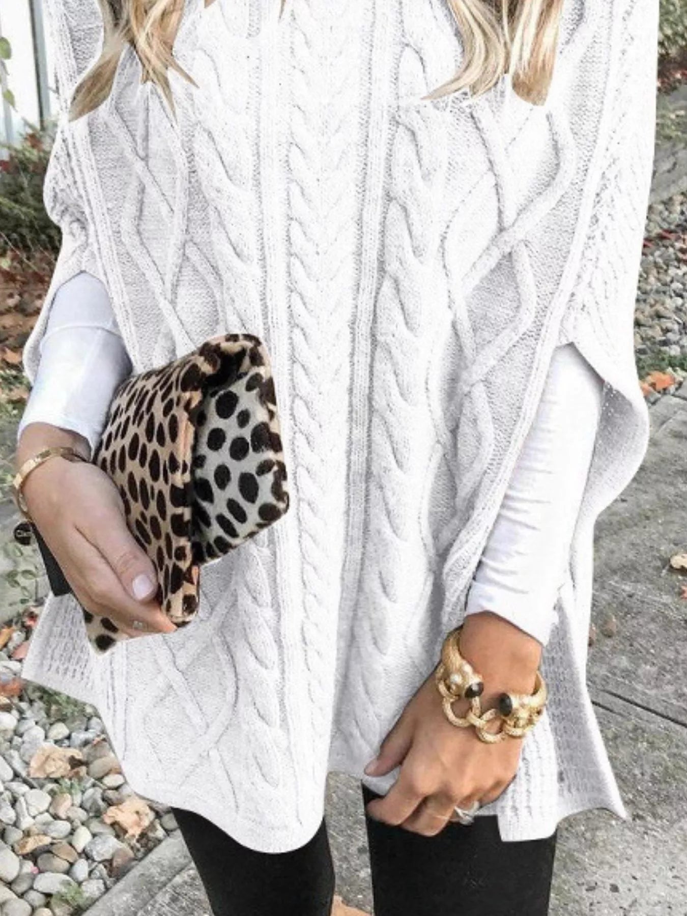 Chunky Cable Knit Turtleneck Poncho Cover Up - PBNJ FASHIONS