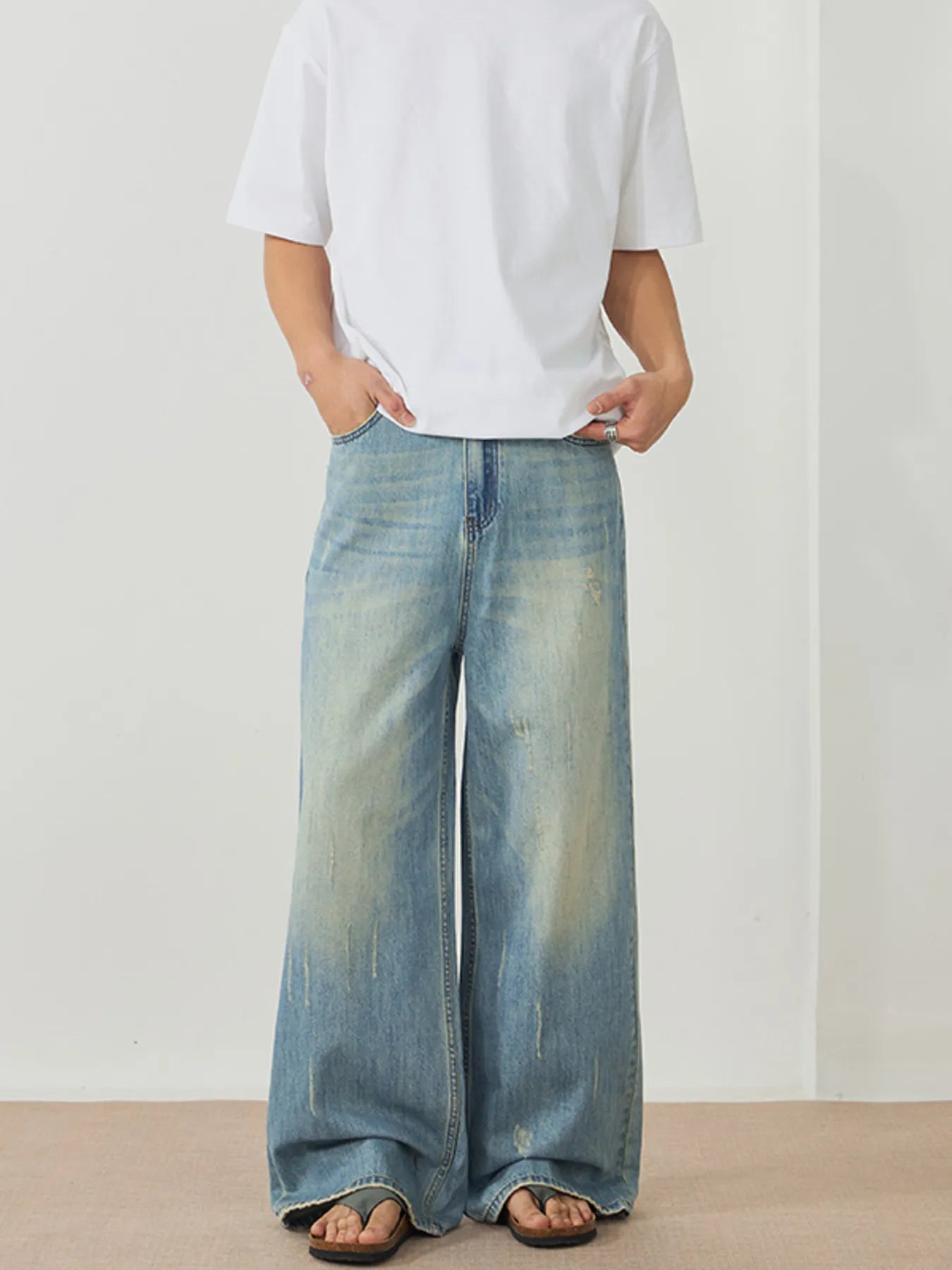 Men's Wash Wide Leg Jeans - PBNJ FASHIONS