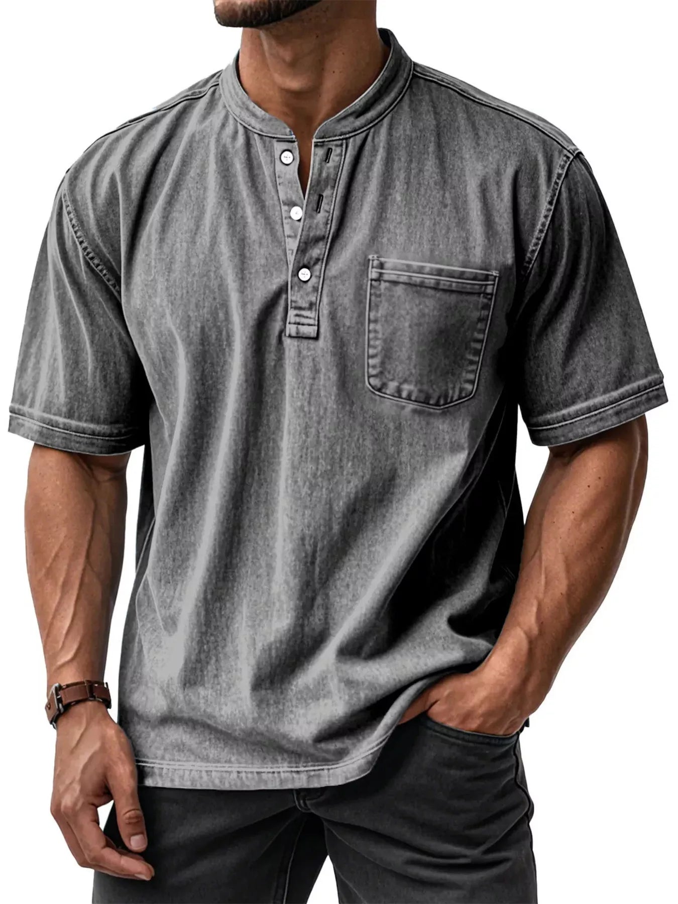 Men's Full Size Button Detail Short Sleeve Top Plus Size - PBNJ FASHIONS