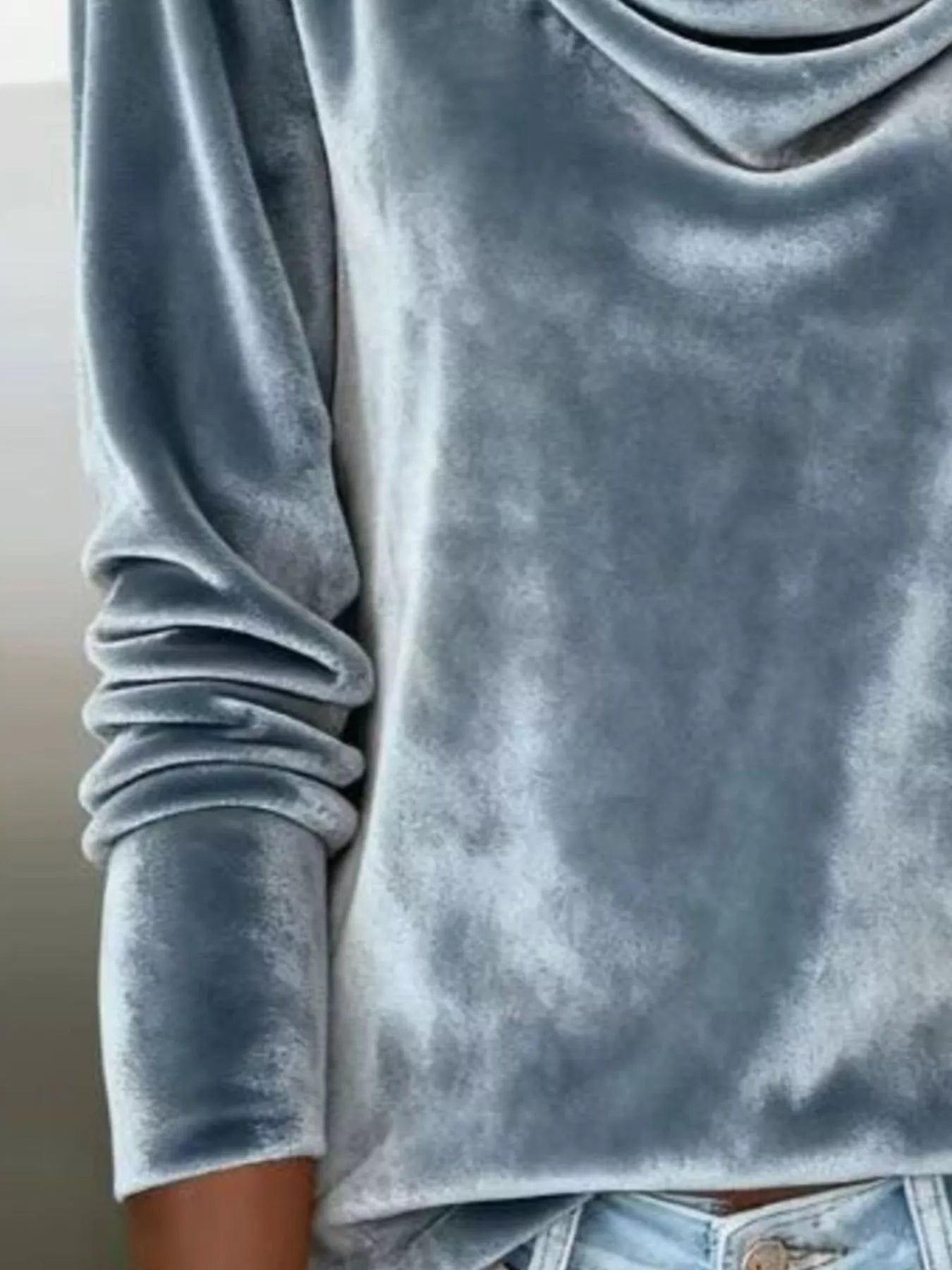 Velvet Cowl Neck Long Sleeve T-Shirt - PBNJ FASHIONS