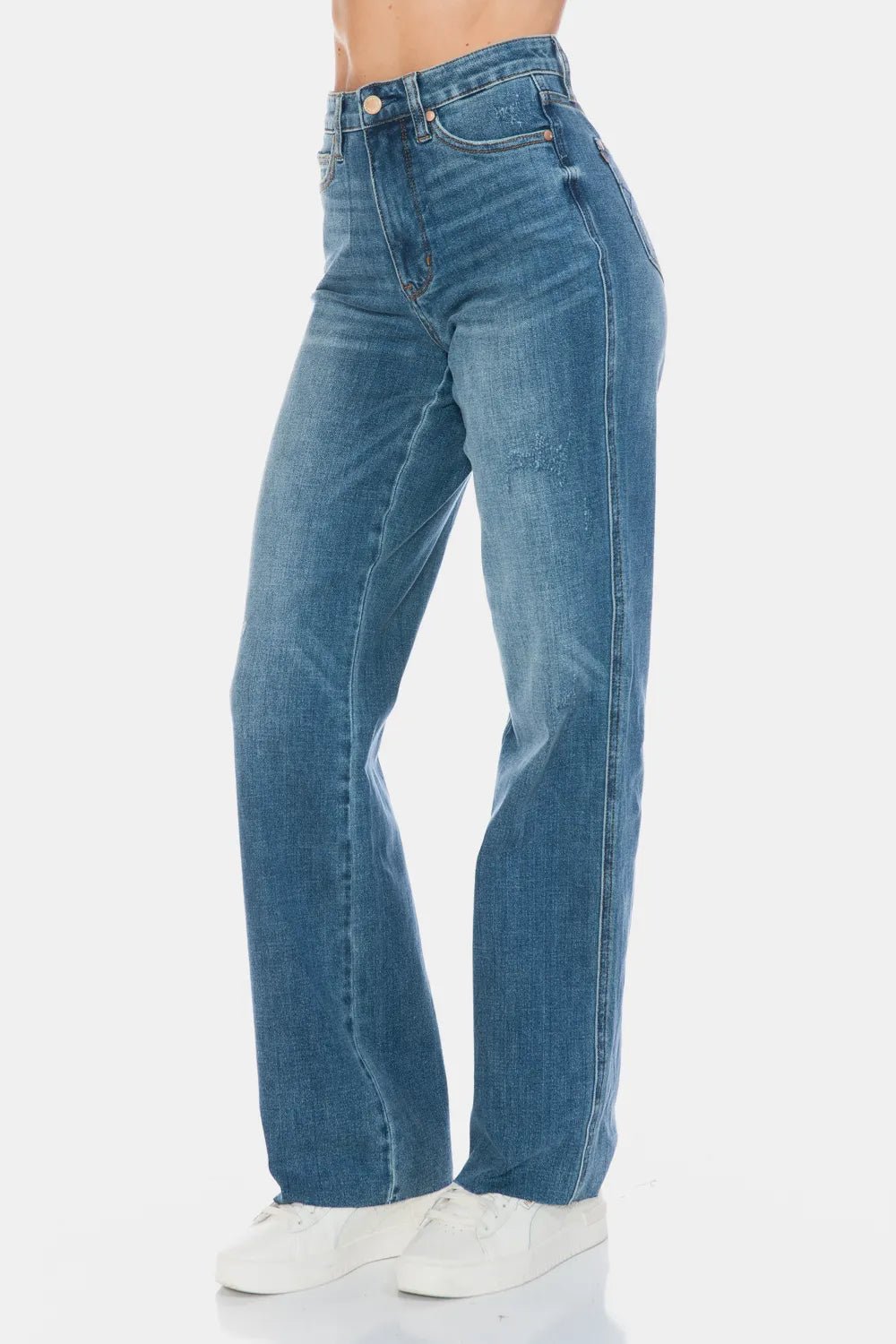 Judy Blue Full Size Tummy Control Cut Raw Hem Straight Jeans - PBNJ FASHIONS