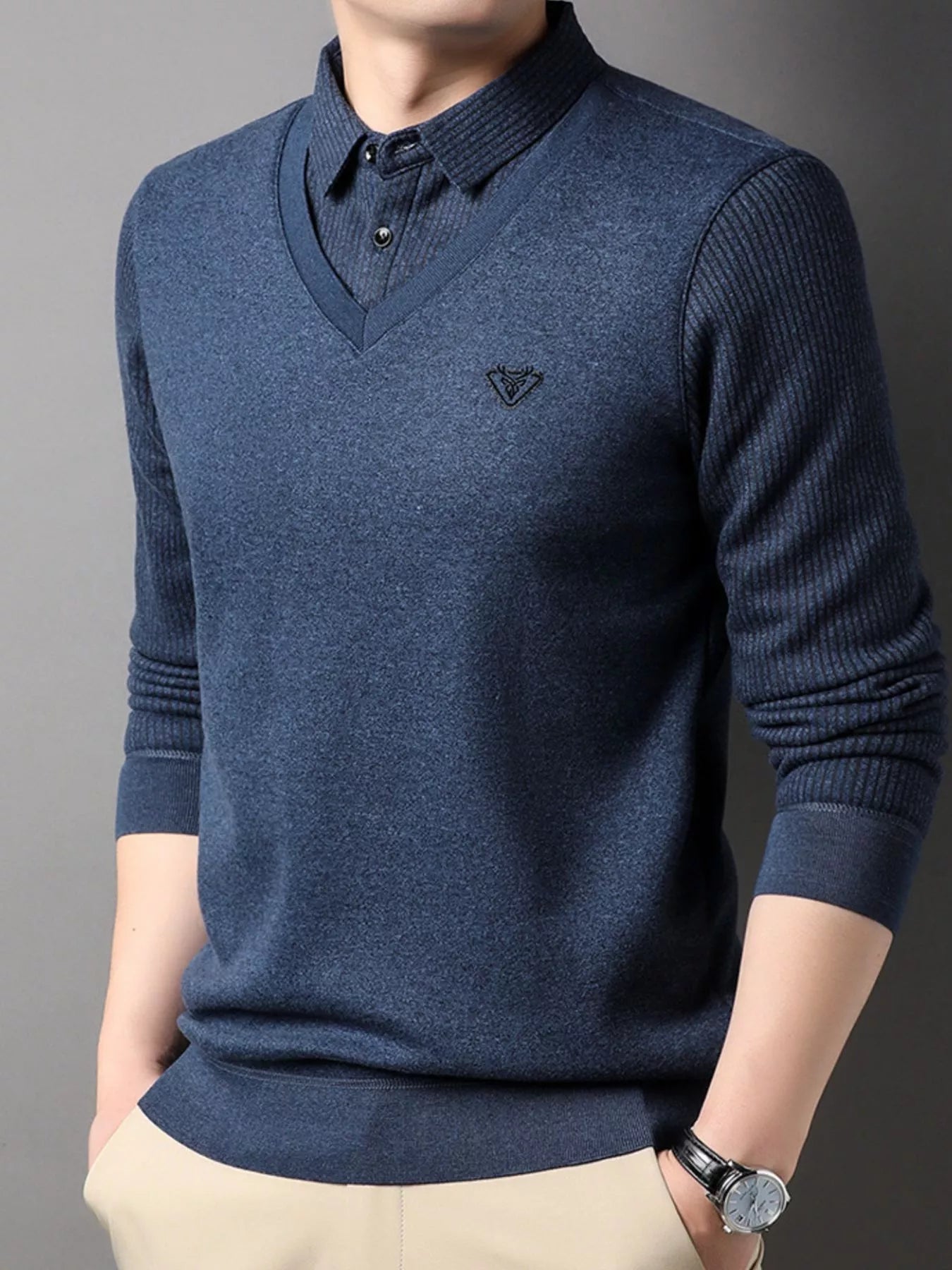 Men's Plus Size Layered Look Long Sleeve Knit Top - PBNJ FASHIONS