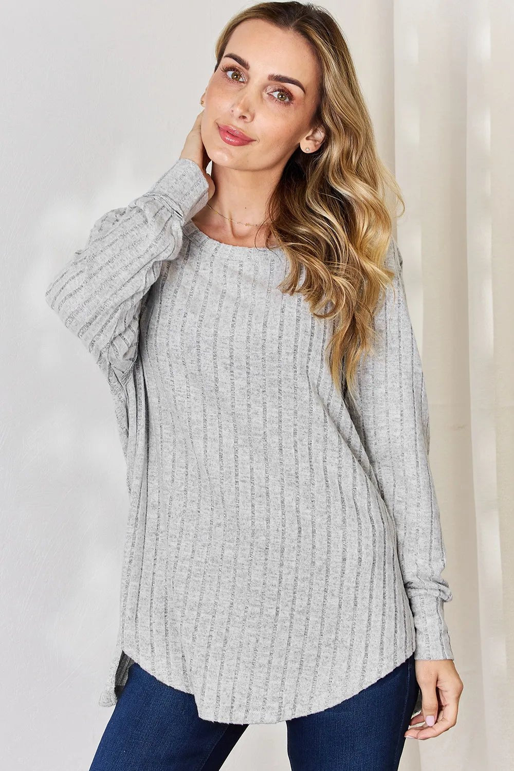 Basic Bae Full Size Ribbed Round Neck Slit T-Shirt - PBNJ FASHIONS