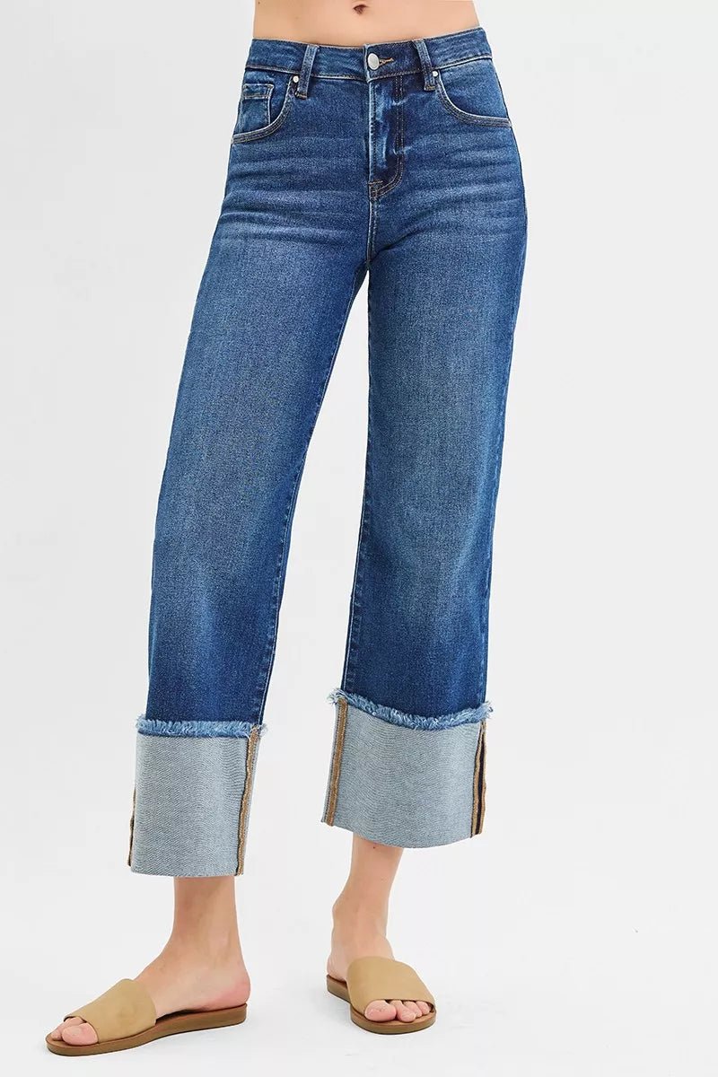 RISEN Full Size Mid Rise Crop Wide Wide Cuffed Jeans Plus Size - PBNJ FASHIONS