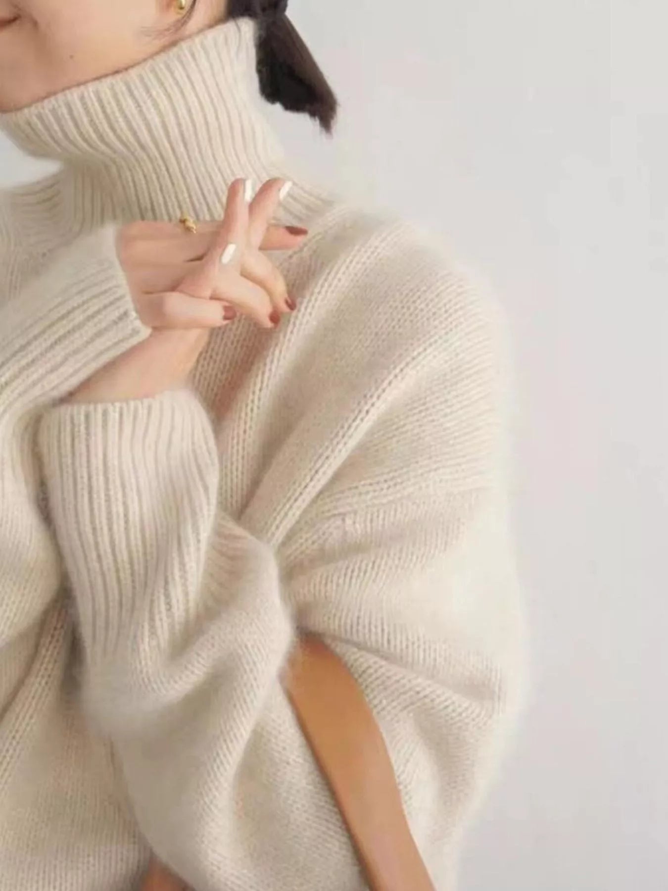 Turtleneck Dropped Shoulder Sweater - PBNJ FASHIONS