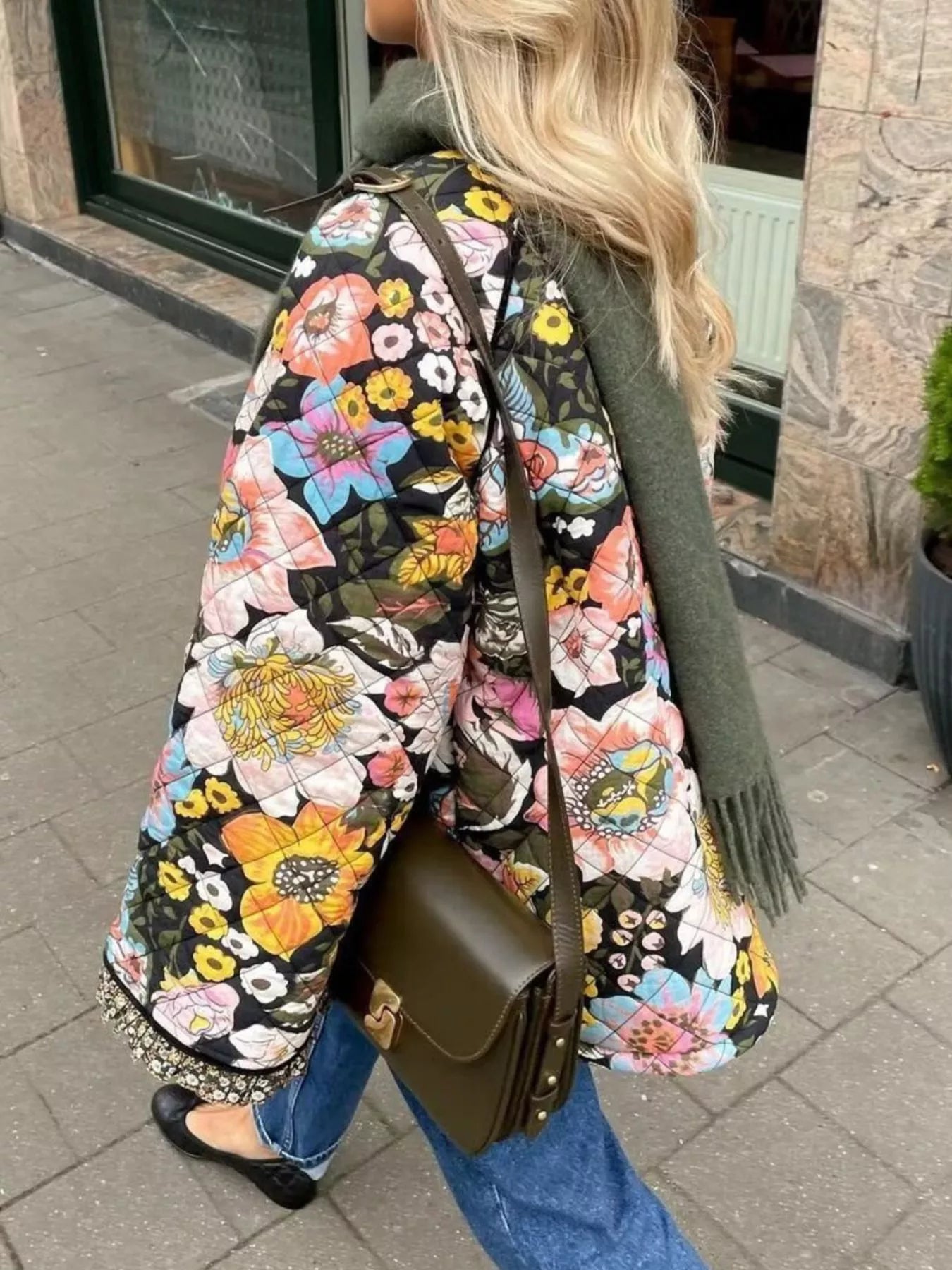Full Size Floral Print Quilted Sherpa - Lined Jacket Plus Size - PBNJ FASHIONS