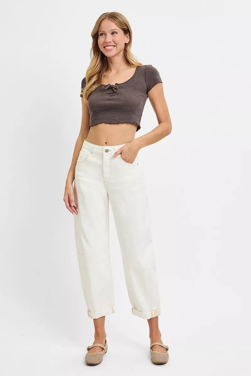 RISEN Full Size High Rise Barrel Cropped Jeans Plus Size - PBNJ FASHIONS