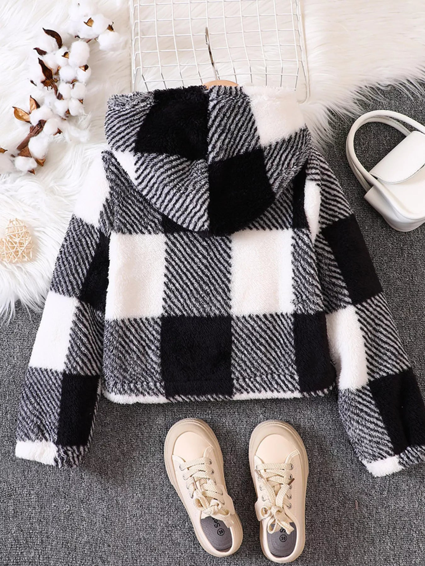 Children's Cozy Plaid Hooded Fleece Jacket - PBNJ FASHIONS