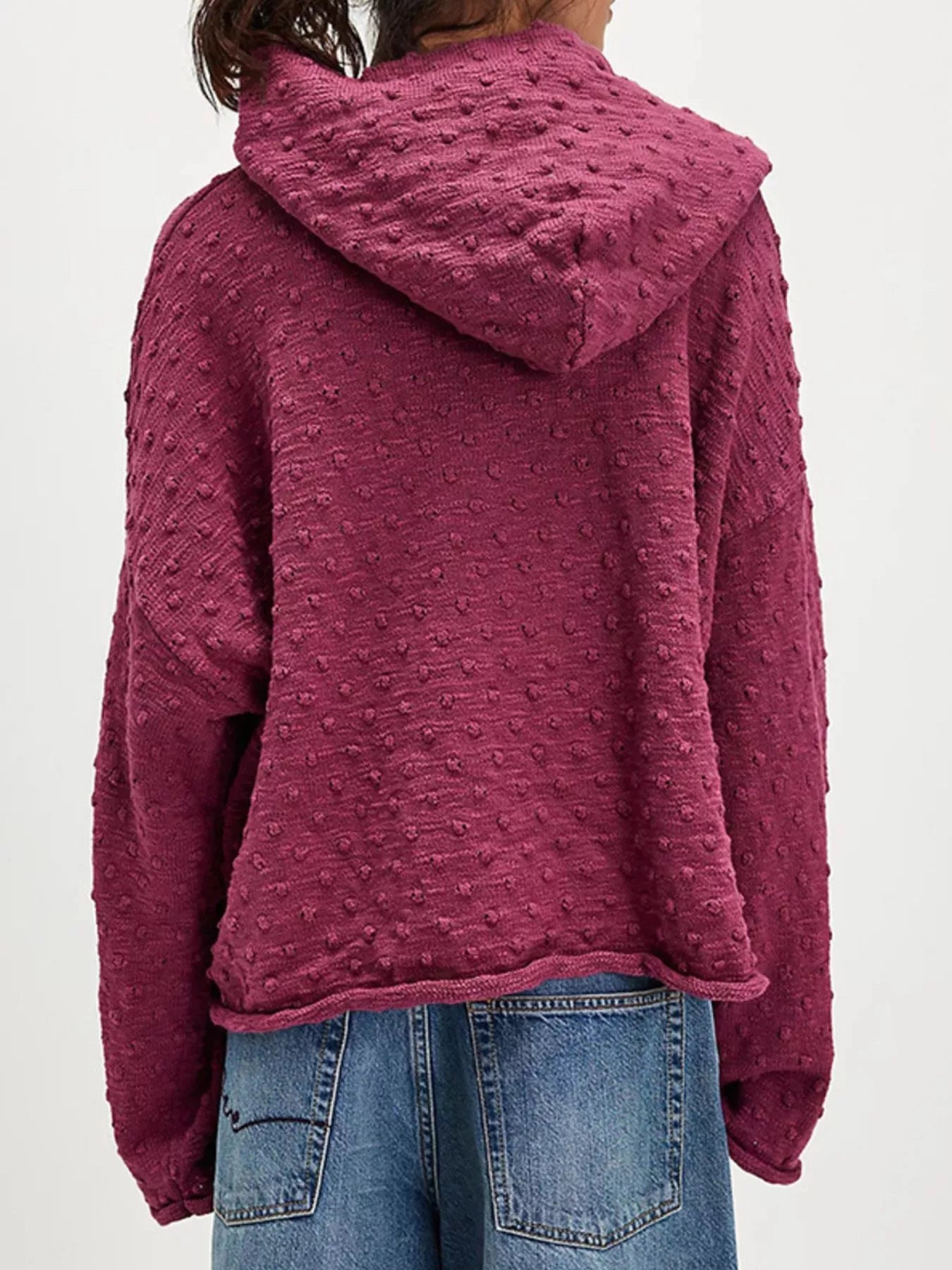Textured Dot Knit Long Sleeve Hooded Sweater - PBNJ FASHIONS