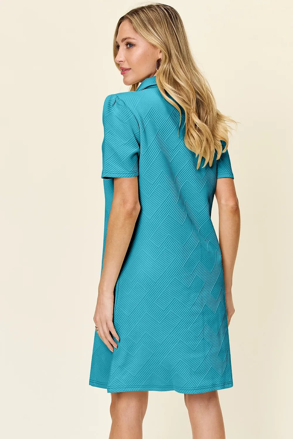 Double Take Full Size Texture Collared Neck Short Sleeve Dress - PBNJ FASHIONS