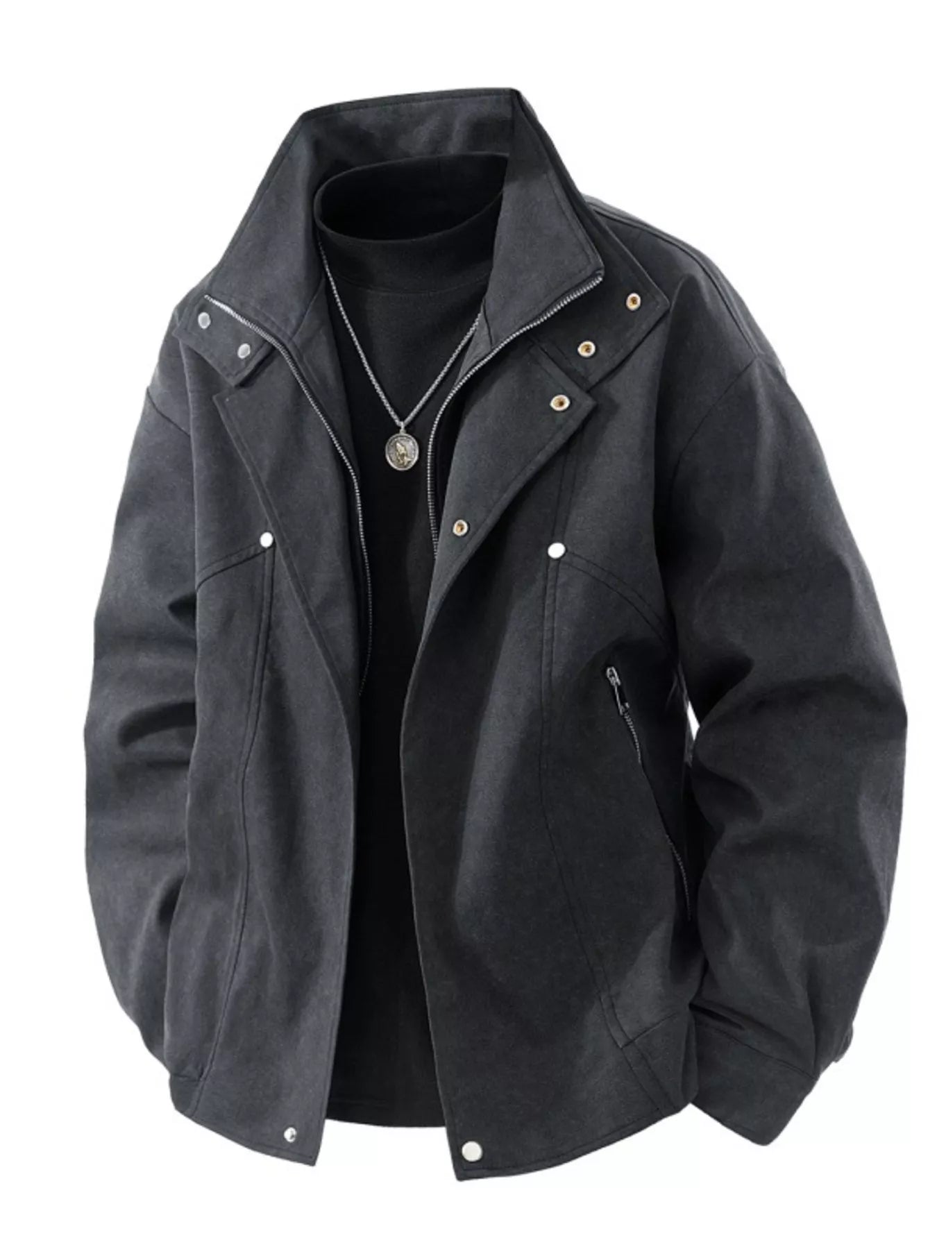 Men's Plus Size Casual Stand Collar Zipper Jacket - PBNJ FASHIONS