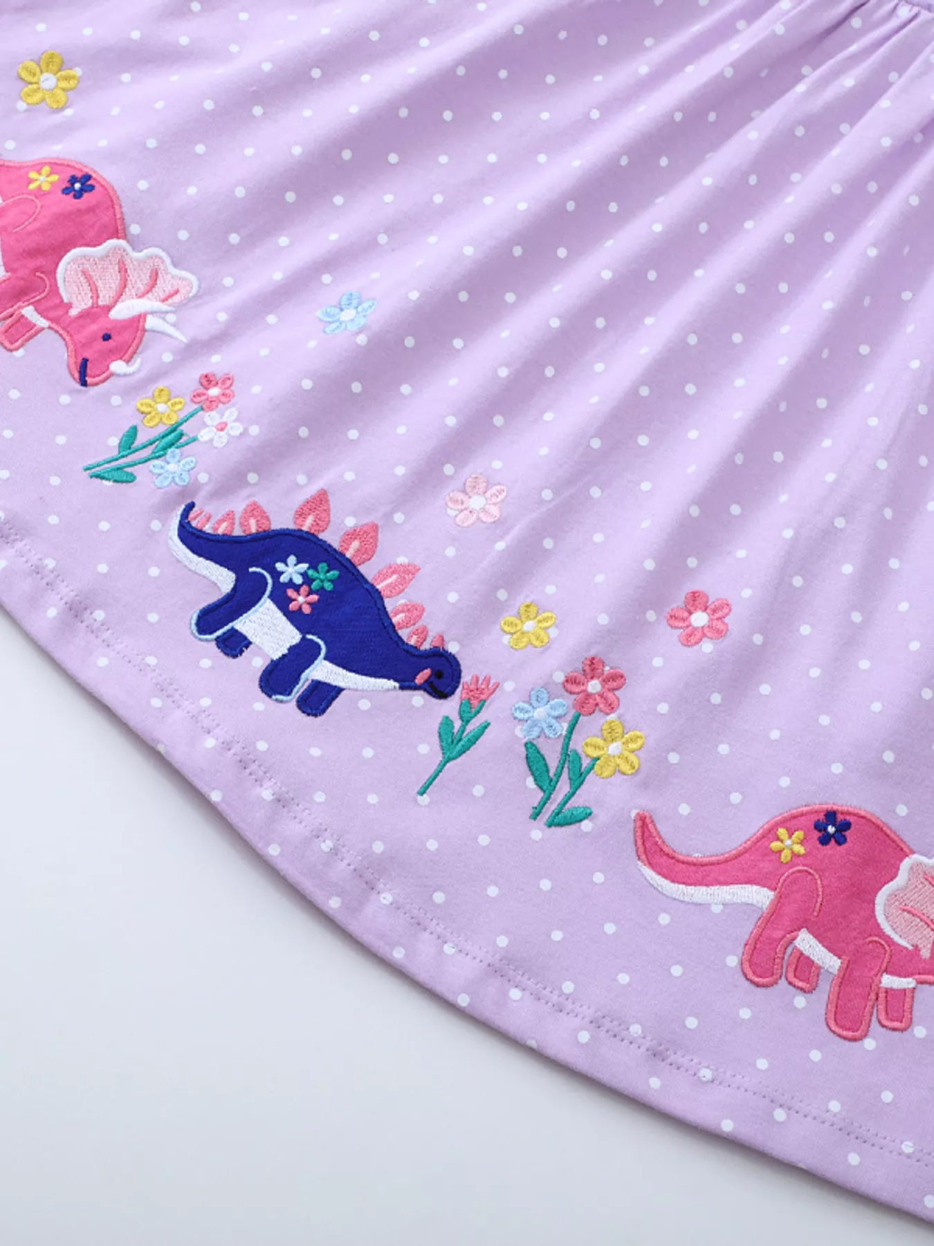 Children's Dinosaur Embroidered Polka Dot Dress - PBNJ FASHIONS