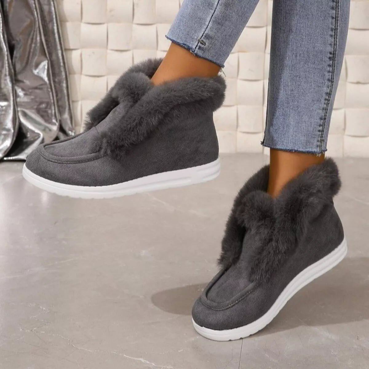 Cozy Fuzzy Trim Ankle Boots - PBNJ FASHIONS