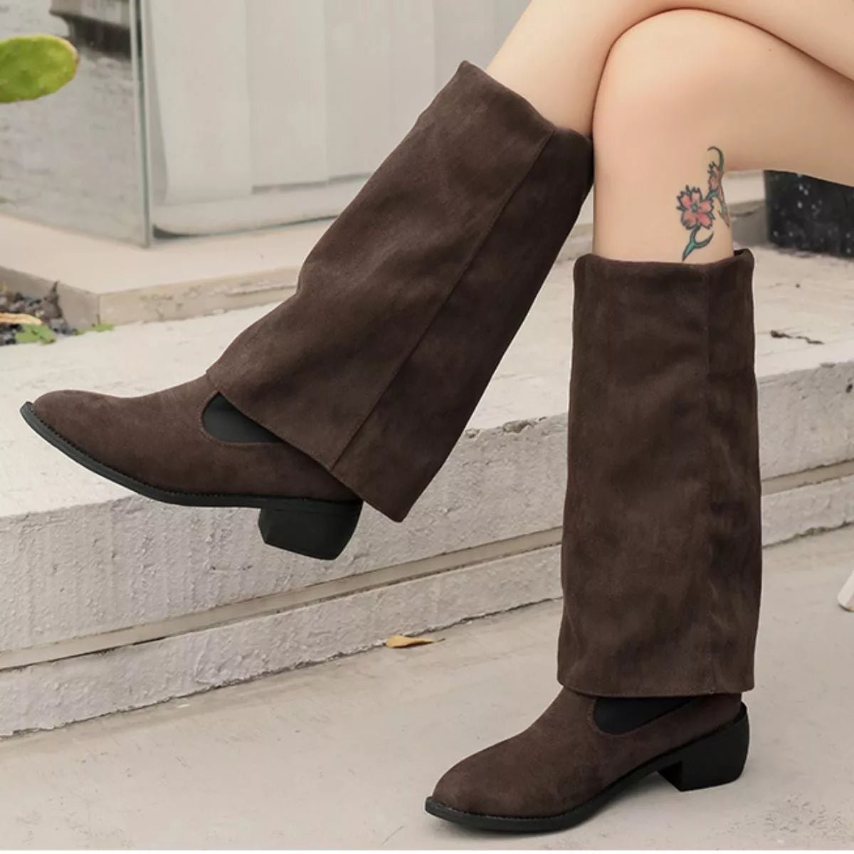 Point Toe Block Heels Boots - Mid Heel Suede Booties with Rubber Sole - PBNJ FASHIONS