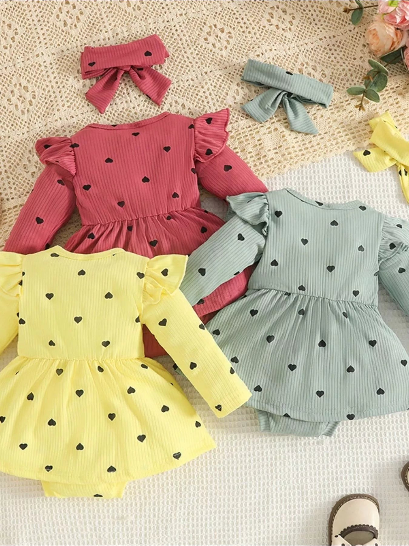 Children's Heart Print Dress & Headband Set - PBNJ FASHIONS