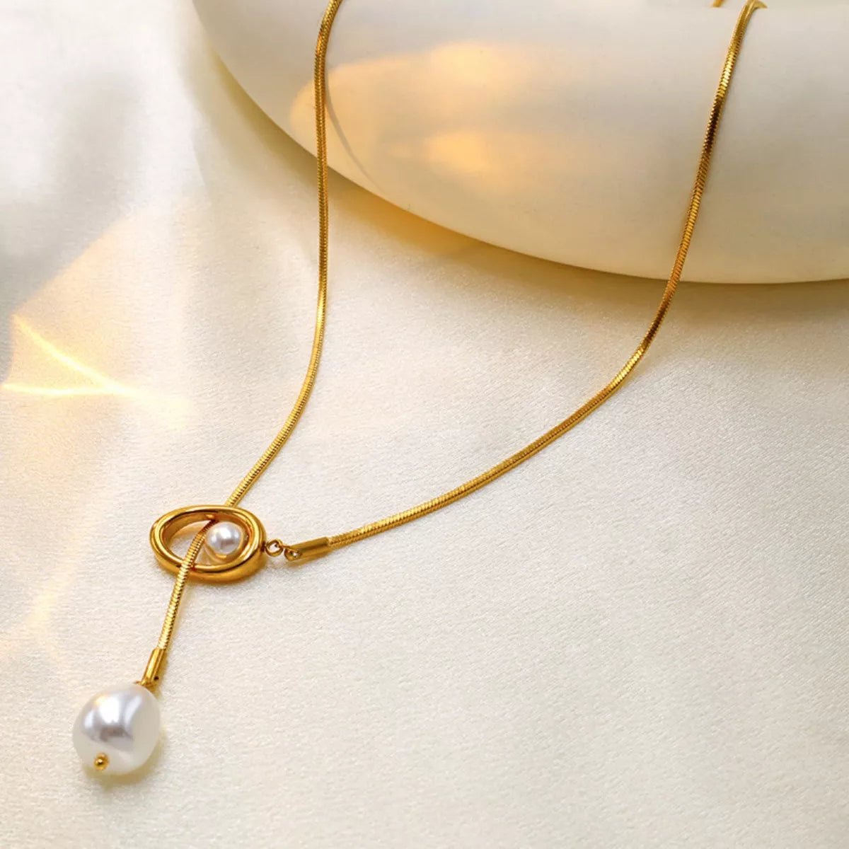 Gold-Plated Pearl Necklace, Stainless Steel Chain, Silver-Plated, 24.4" Length - PBNJ FASHIONS