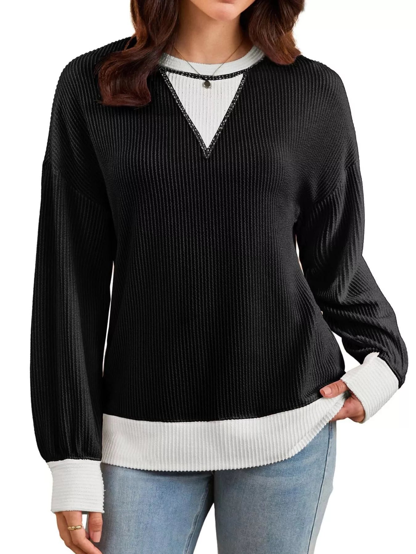 Contrast Dropped Shoulder Sweatshirt - PBNJ FASHIONS