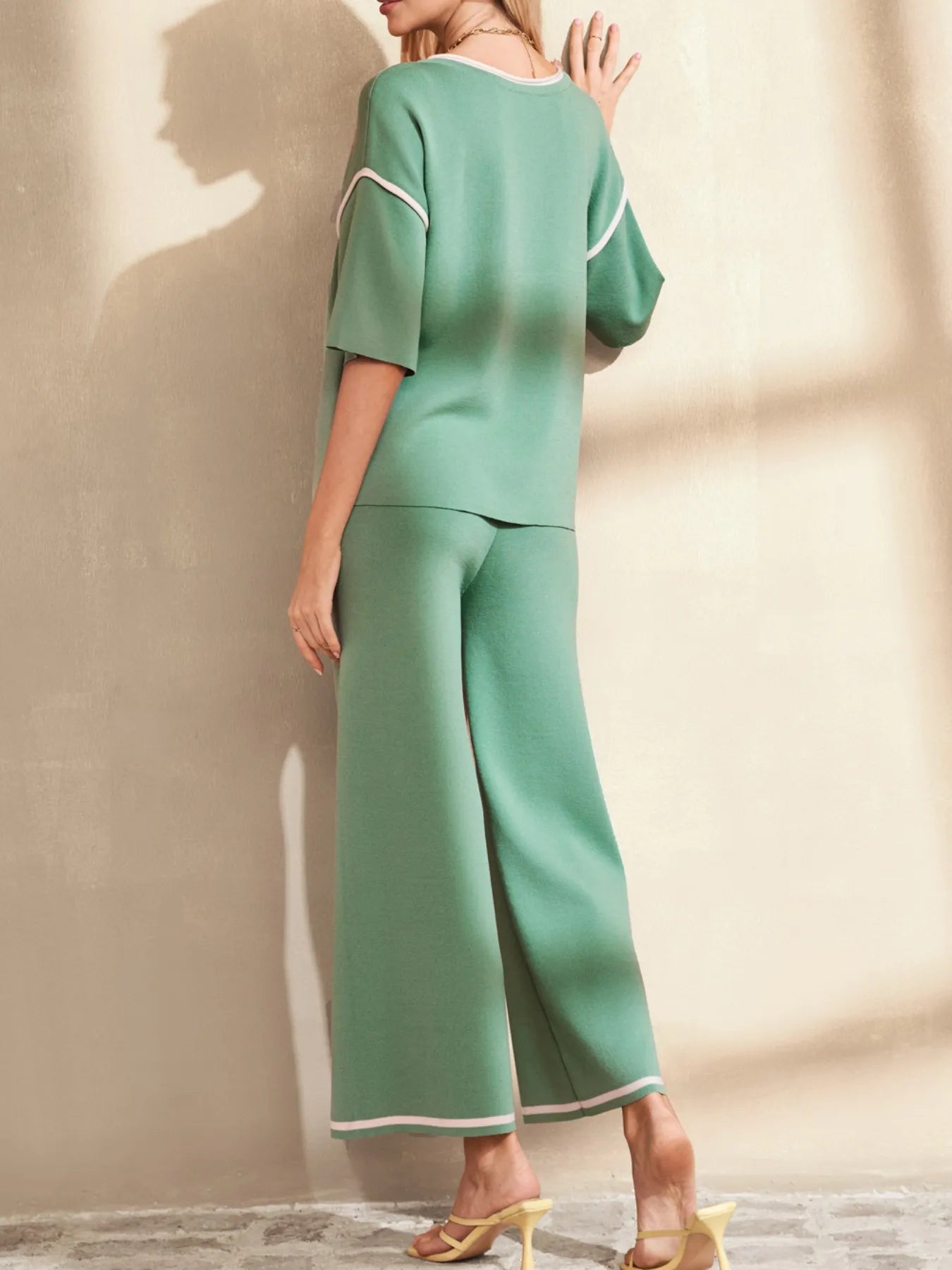 Contrast Trim T-Shirt and Drawstring Pants Set - PBNJ FASHIONS