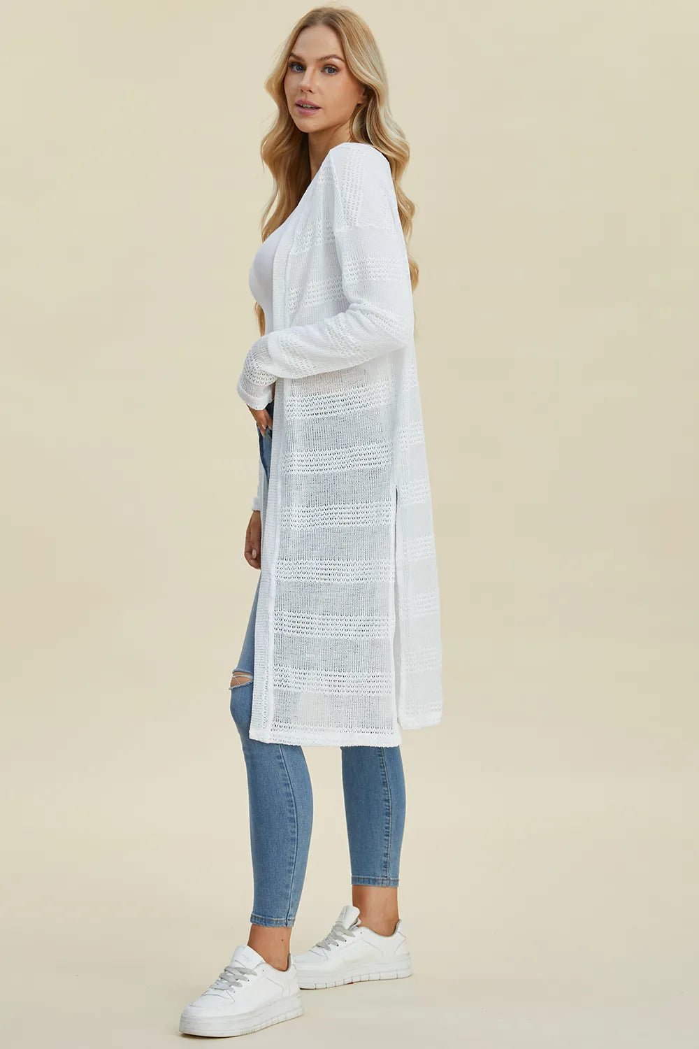 Double Take Full Size Open Front Longline Cardigan - PBNJ FASHIONS