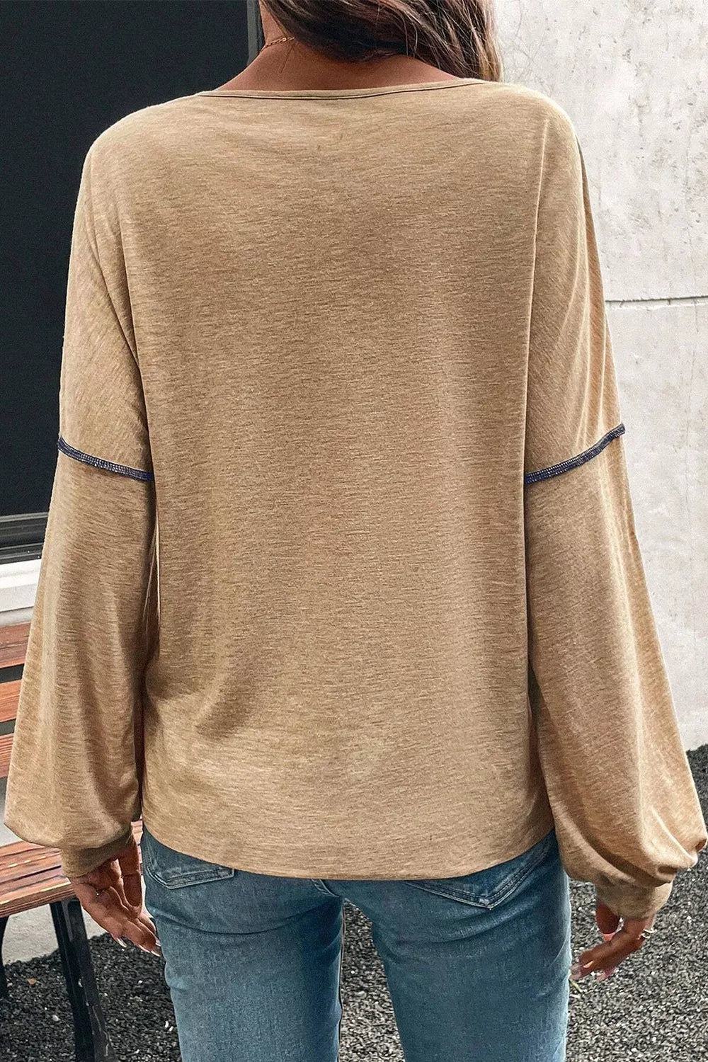 Color Block V - Neck Long Sleeve Blouse - PBNJ FASHIONS