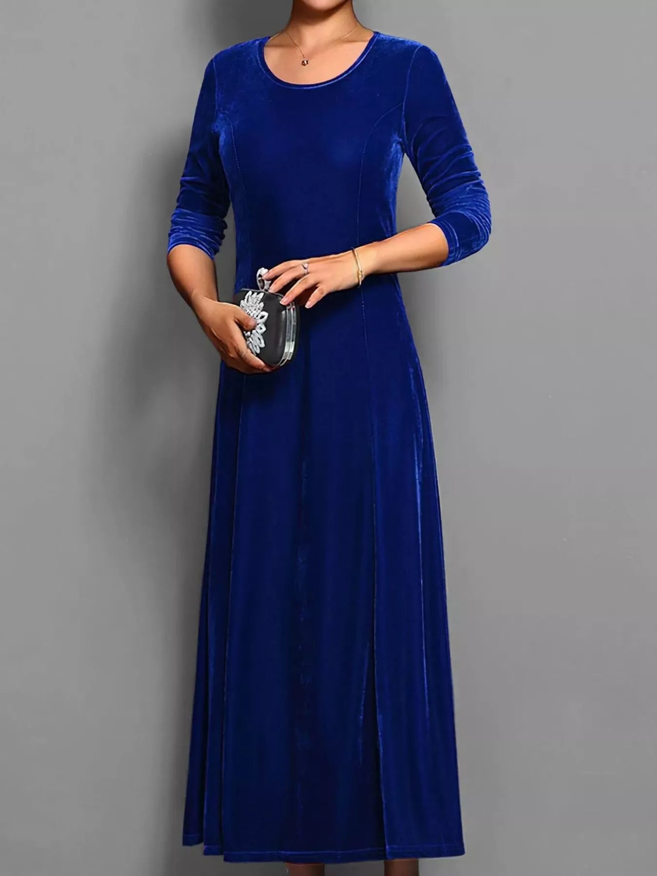 Velvet Long Sleeve A - Line Dress - PBNJ FASHIONS