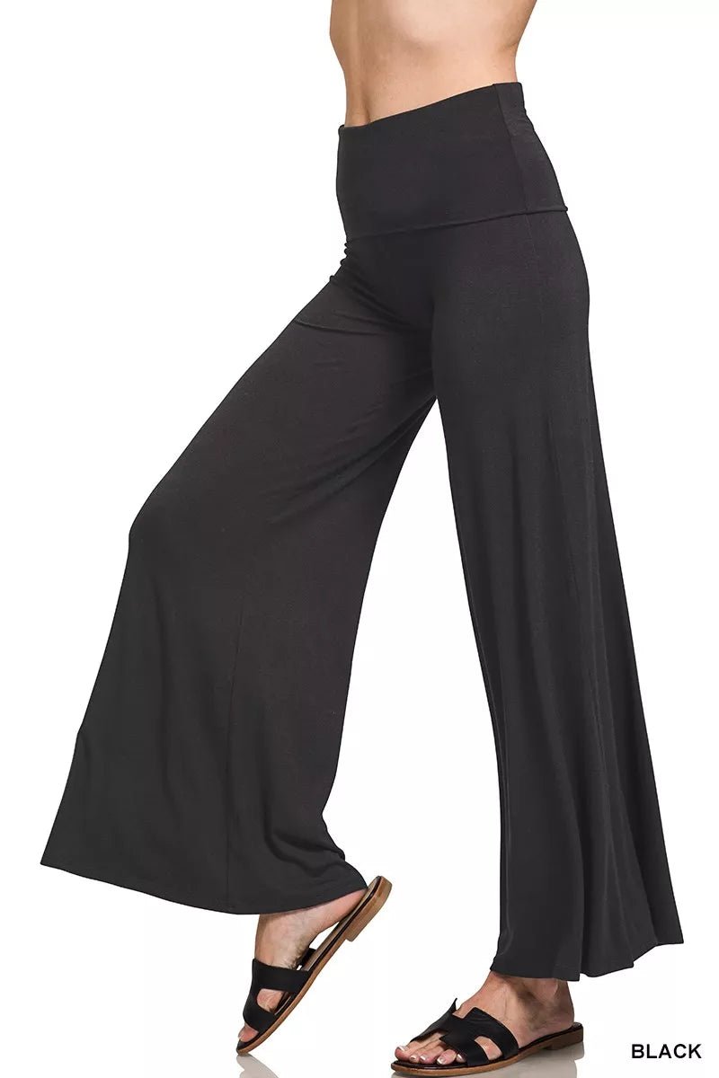 Zenana Full Size Fold Over Waist Comfy Wide Leg Pants Plus Size - PBNJ FASHIONS