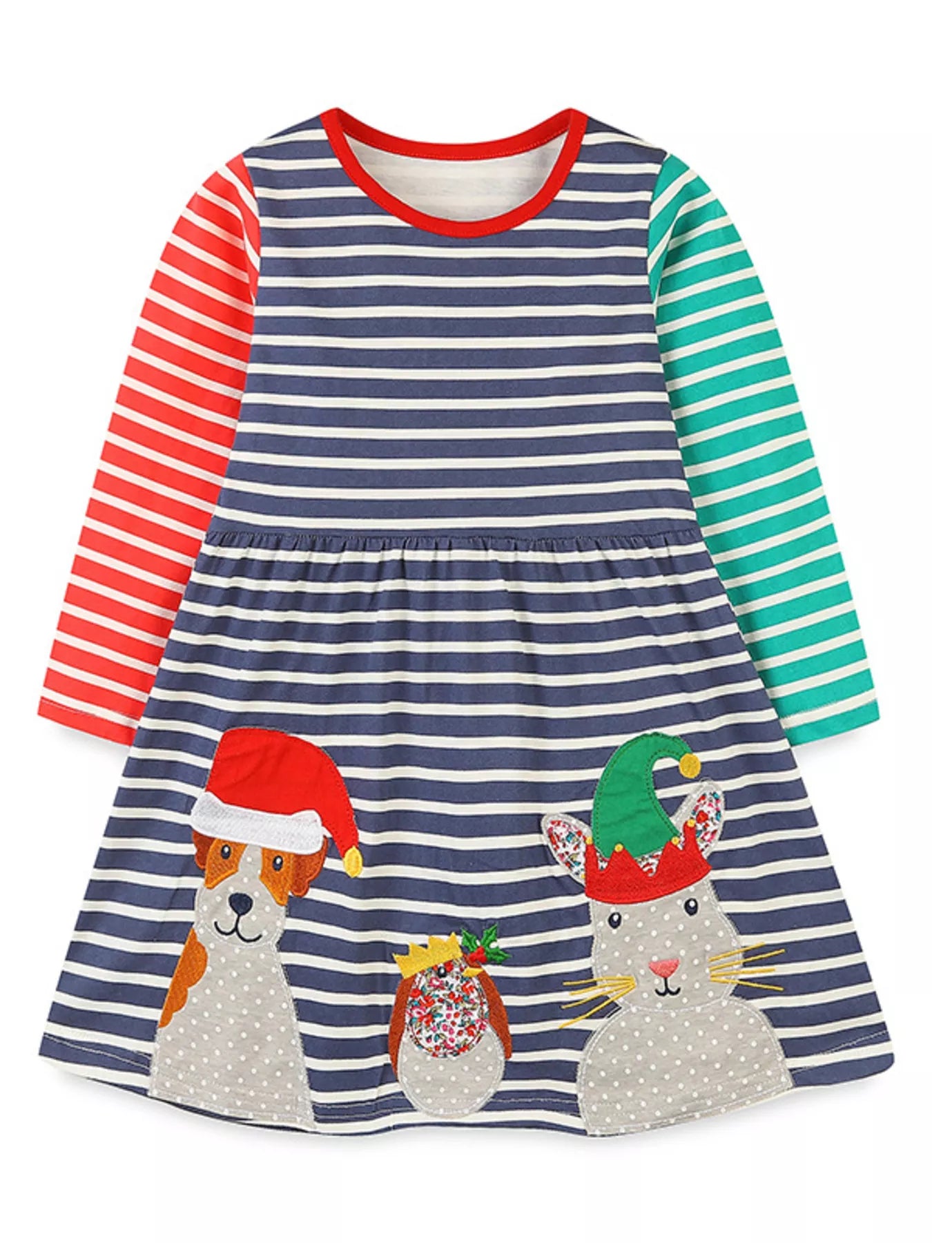 Children's Animal Applique Striped Dress - PBNJ FASHIONS