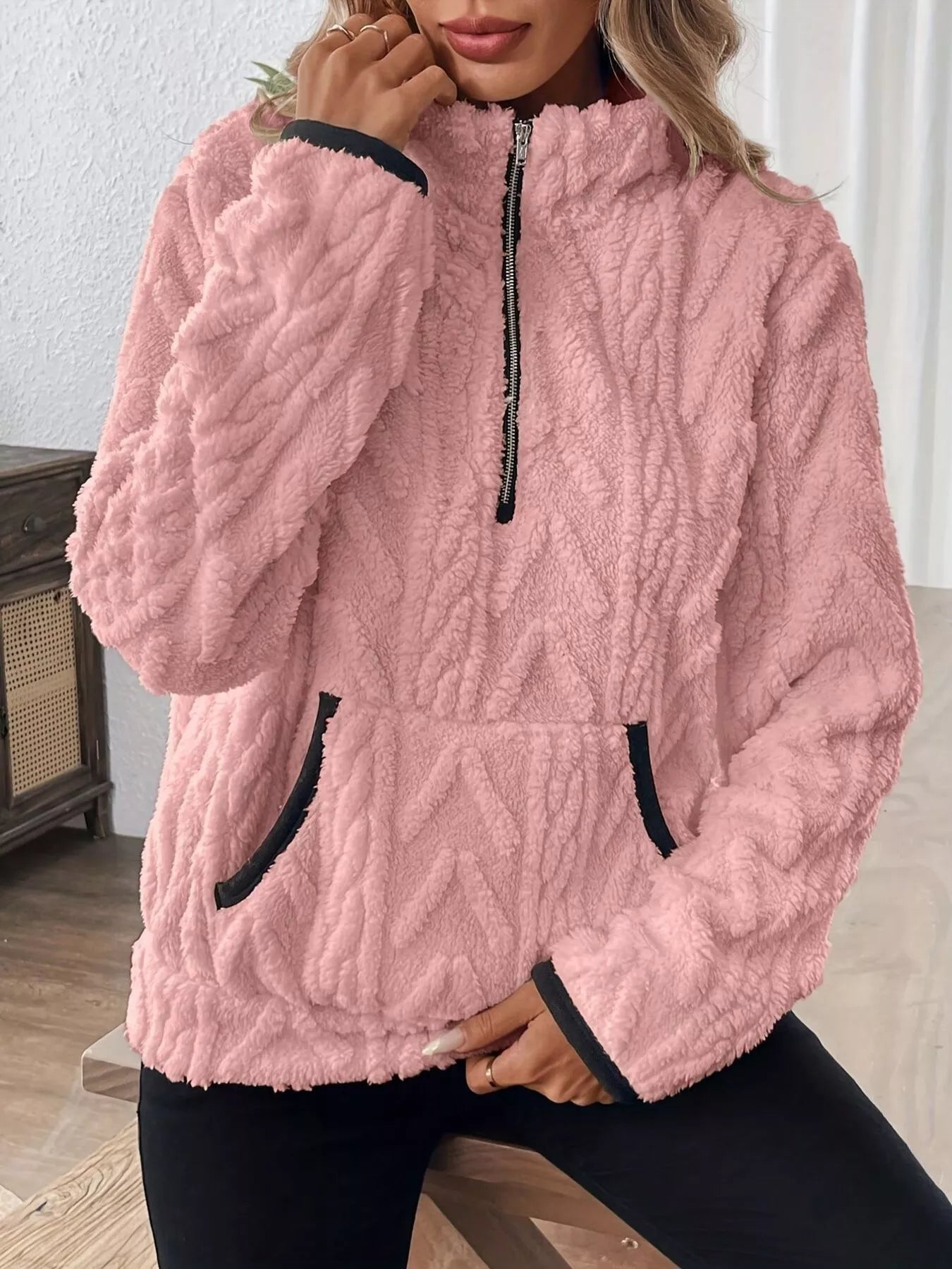 Full Size Half Zip Kangaroo Pocket Sweatshirt Plus Size - PBNJ FASHIONS