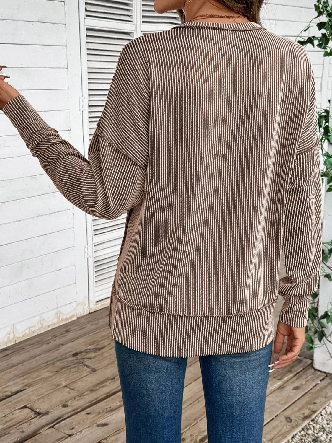 Side Slit Round Neck Sweatshirt - PBNJ FASHIONS
