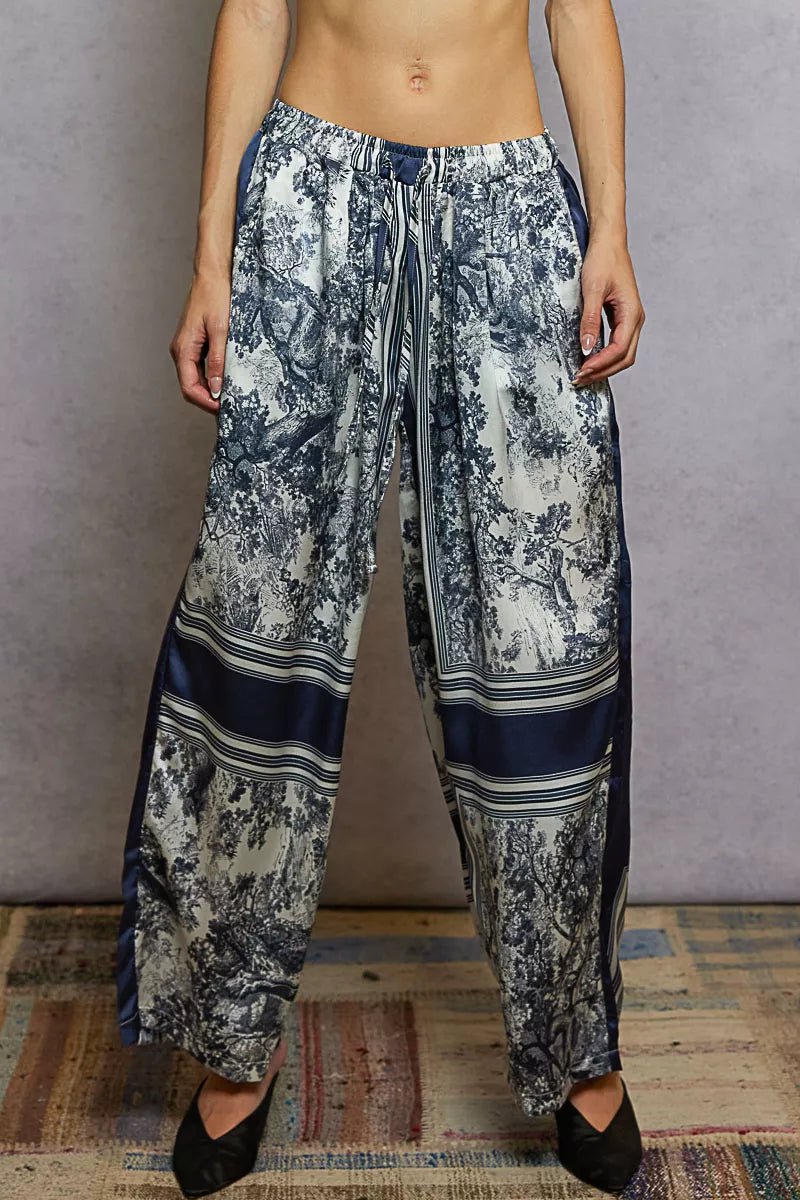 POL Floral Printed Woven Wide Leg Drawstring Pants - PBNJ FASHIONS