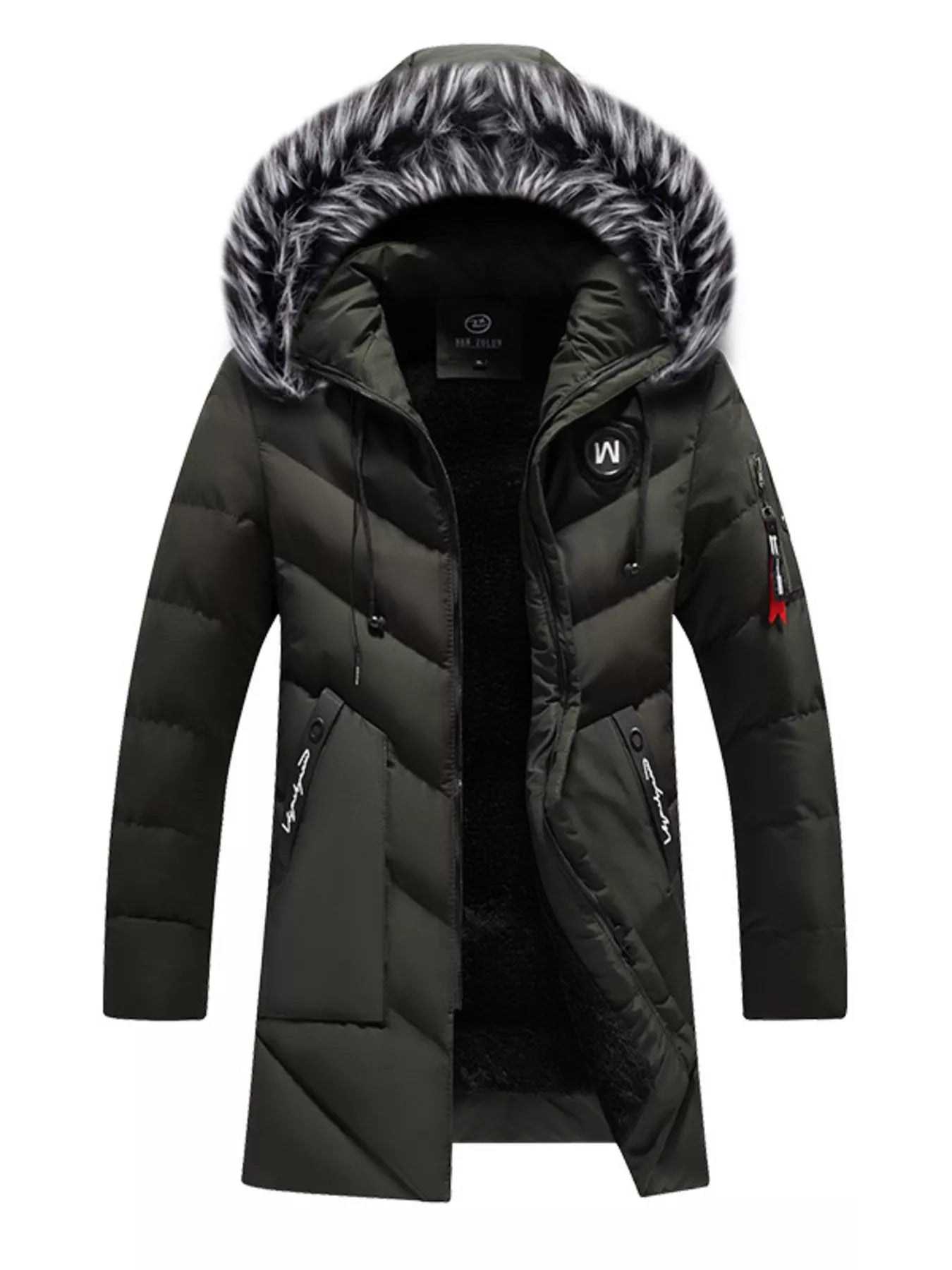 Men's Plus Size Longline Padded Winter Coat with Faux Fur Hood - PBNJ FASHIONS