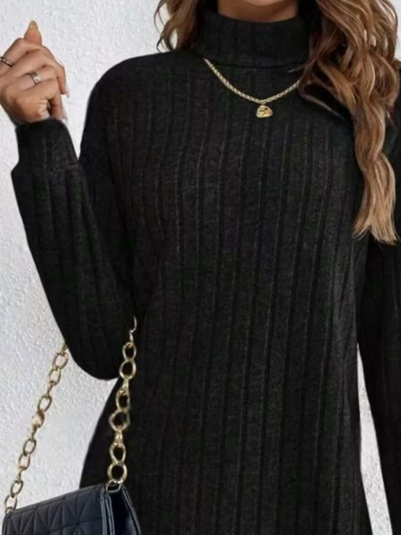 Ribbed Knit Turtleneck Mini Dress - PBNJ FASHIONS