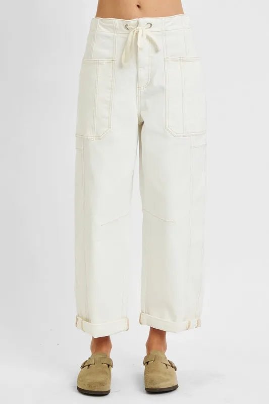 RISEN Full Size High Rise Crop Wide Barrel Cargo Pocket Jeans Plus Size - PBNJ FASHIONS