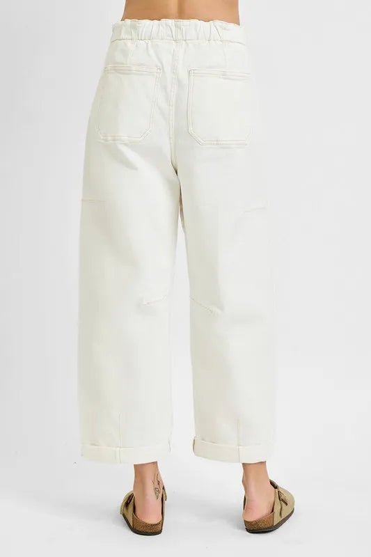 RISEN Full Size High Rise Crop Wide Barrel Cargo Pocket Jeans Plus Size - PBNJ FASHIONS