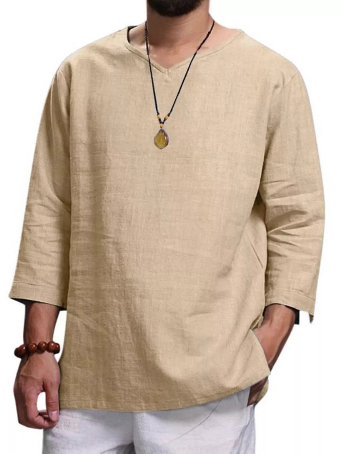 Men's Plus Size Casual Comfortable Fit 3/4 Sleeve Blouse - PBNJ FASHIONS