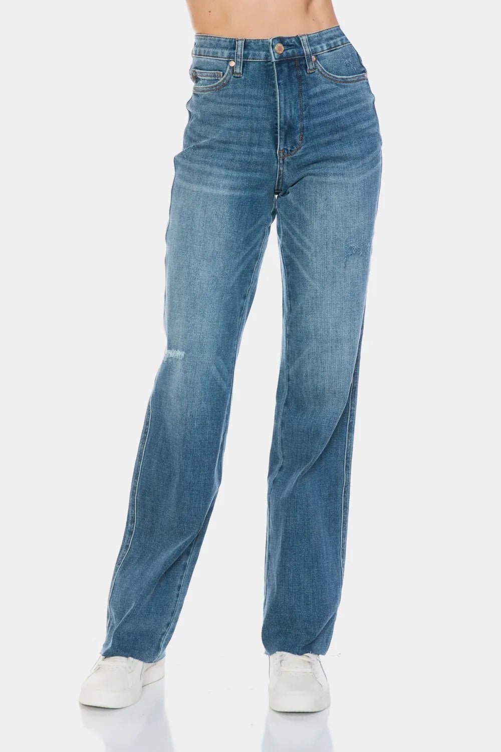 Judy Blue Full Size Tummy Control Cut Raw Hem Straight Jeans - PBNJ FASHIONS