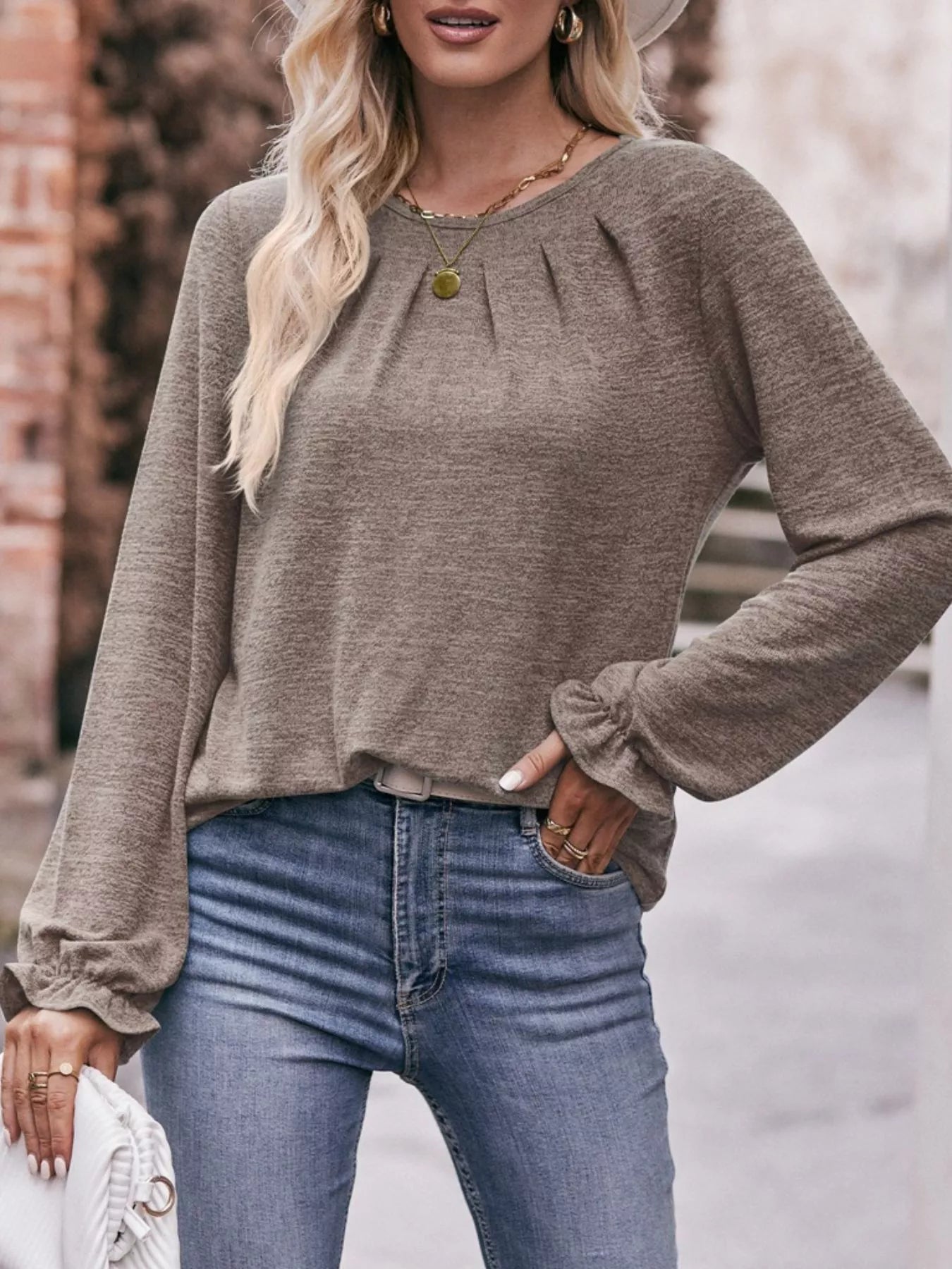 Ruffle Cuff Long Sleeve T-Shirt - PBNJ FASHIONS