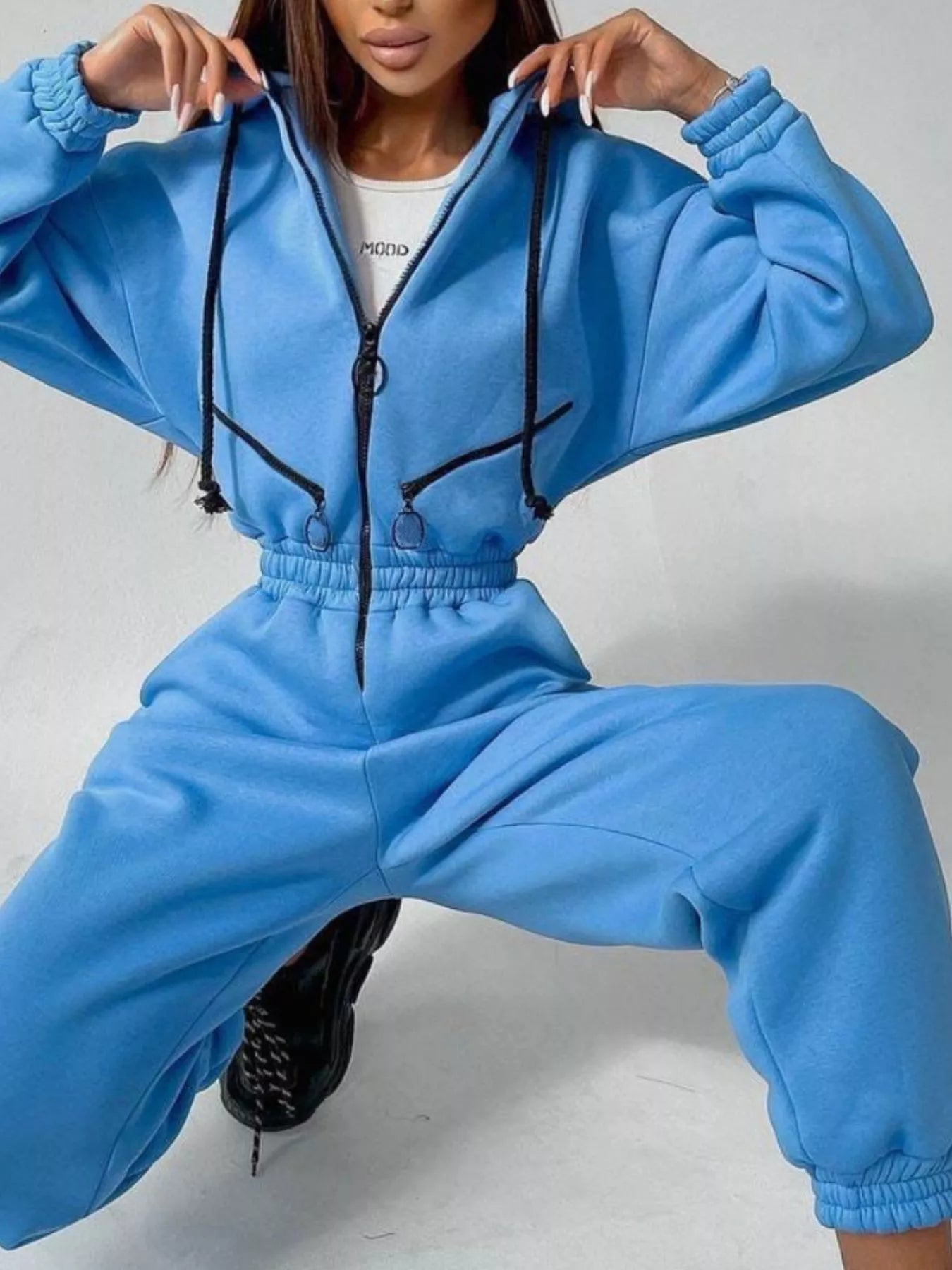 Hooded Zip - Up Long Sleeve Jumpsuit - PBNJ FASHIONS