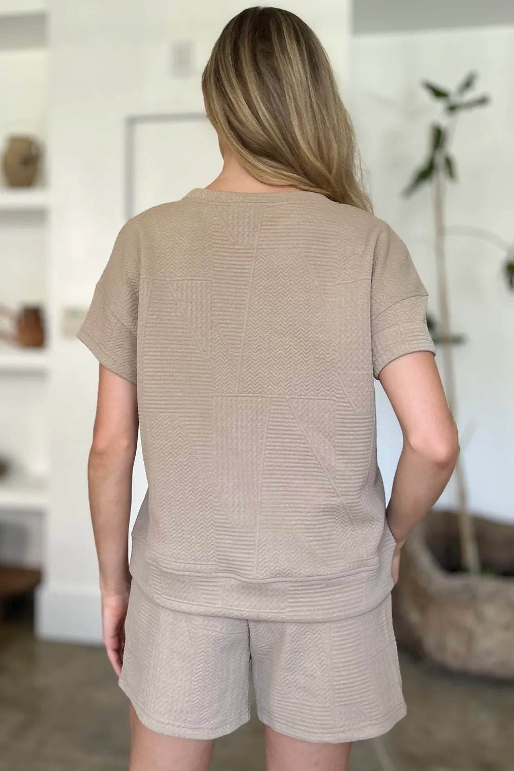 Double Take Full Size Texture Short Sleeve Top and Shorts Set - PBNJ FASHIONS