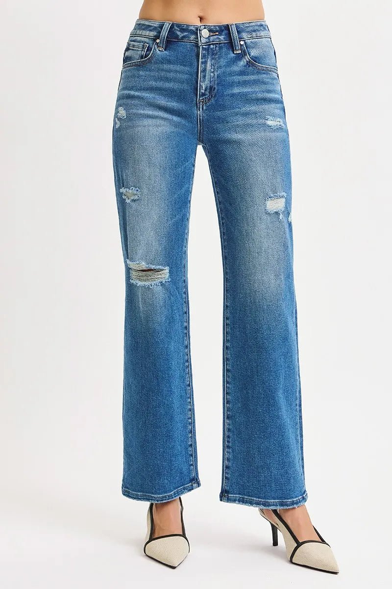 RISEN Full Size High Rise Ankle Straight Front Body Distressed Jeans Plus Size - PBNJ FASHIONS